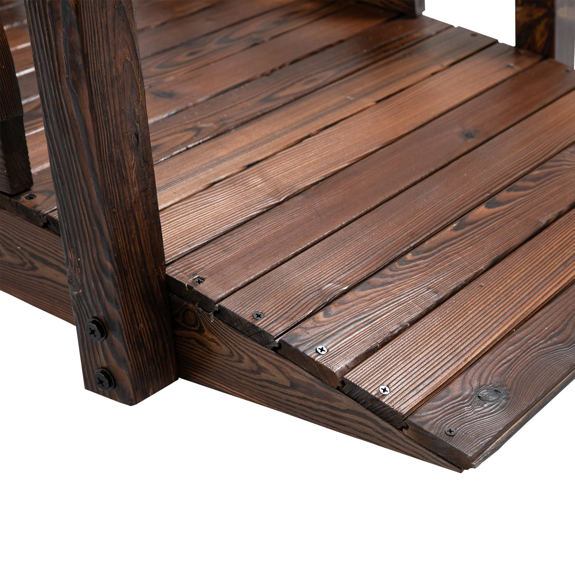 1.5M Wooden Garden Bridge, Decorative Arc Footbridge with Safety Guardrail for Backyard, Stained Wood - Image 11