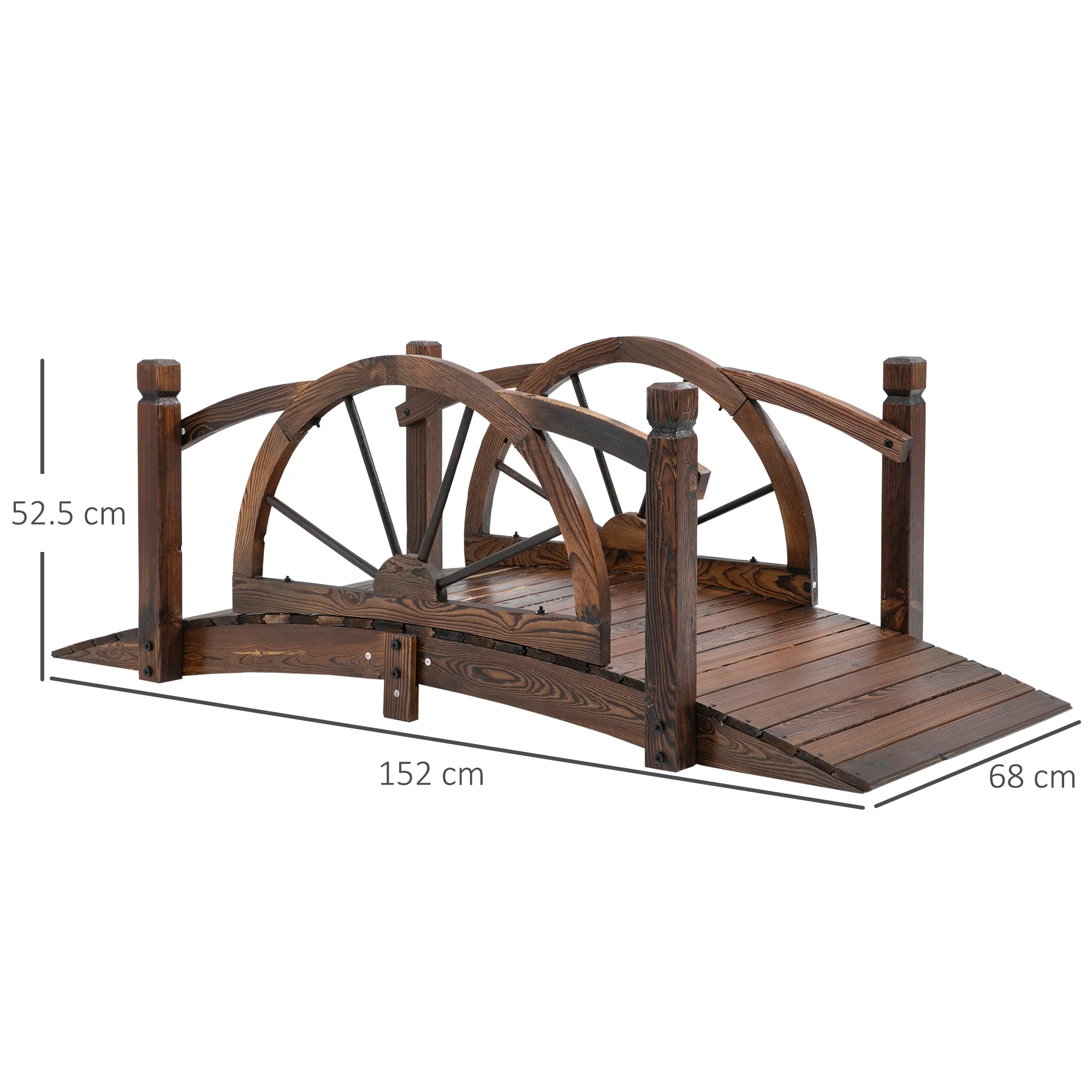 1.5M Wooden Garden Bridge, Decorative Arc Footbridge with Safety Guardrail for Backyard, Stained Wood - Image 5