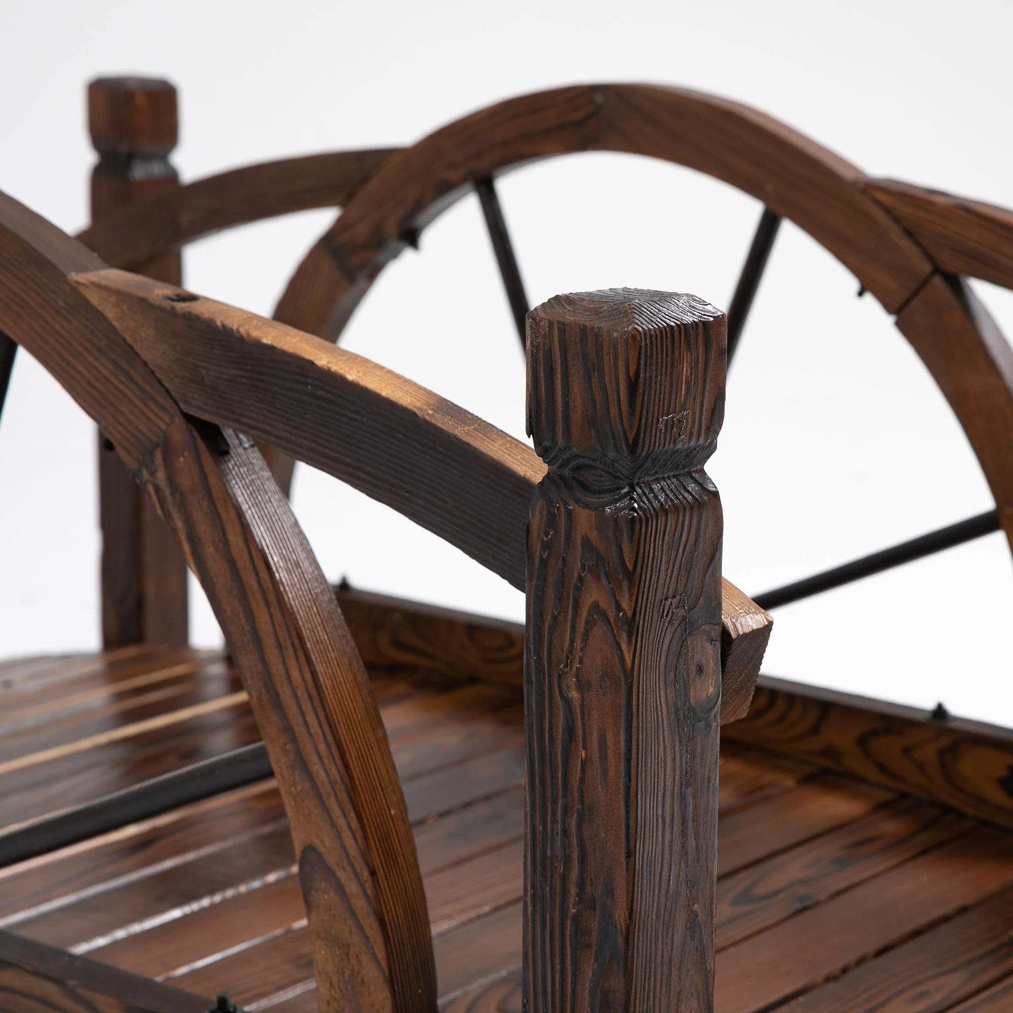 1.5M Wooden Garden Bridge, Decorative Arc Footbridge with Safety Guardrail for Backyard, Stained Wood - Image 9