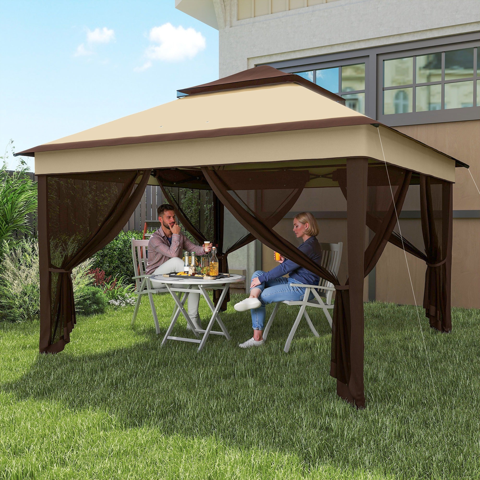 10.7 x 10.7ft Pop-Up Gazebo with Removable Mesh Curtains and UV30 Roof, Beige - Image 10