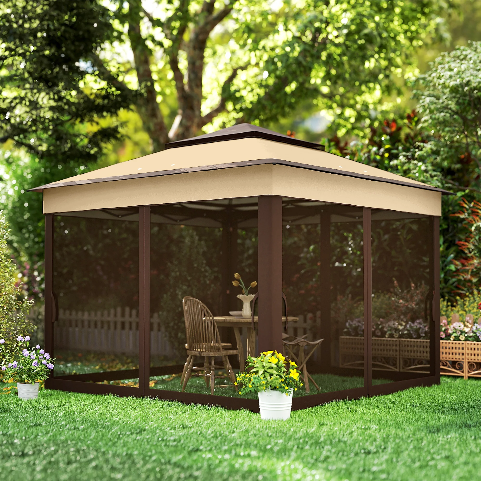 10.7 x 10.7ft Pop-Up Gazebo with Removable Mesh Curtains and UV30 Roof, Beige - Image 11
