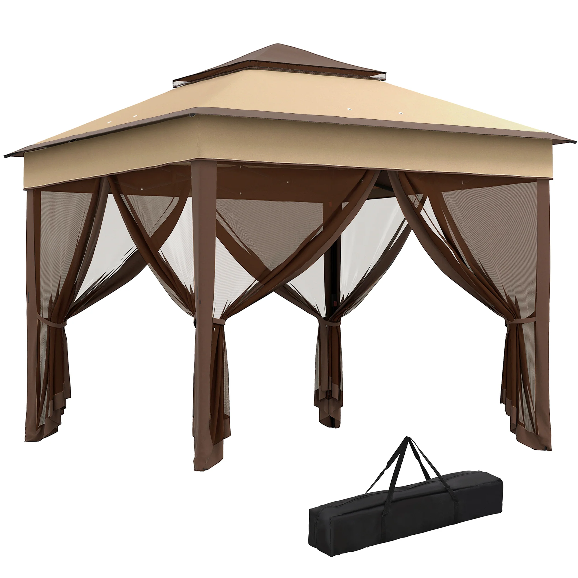 10.7 x 10.7ft Pop-Up Gazebo with Removable Mesh Curtains and UV30 Roof, Beige - Image 12
