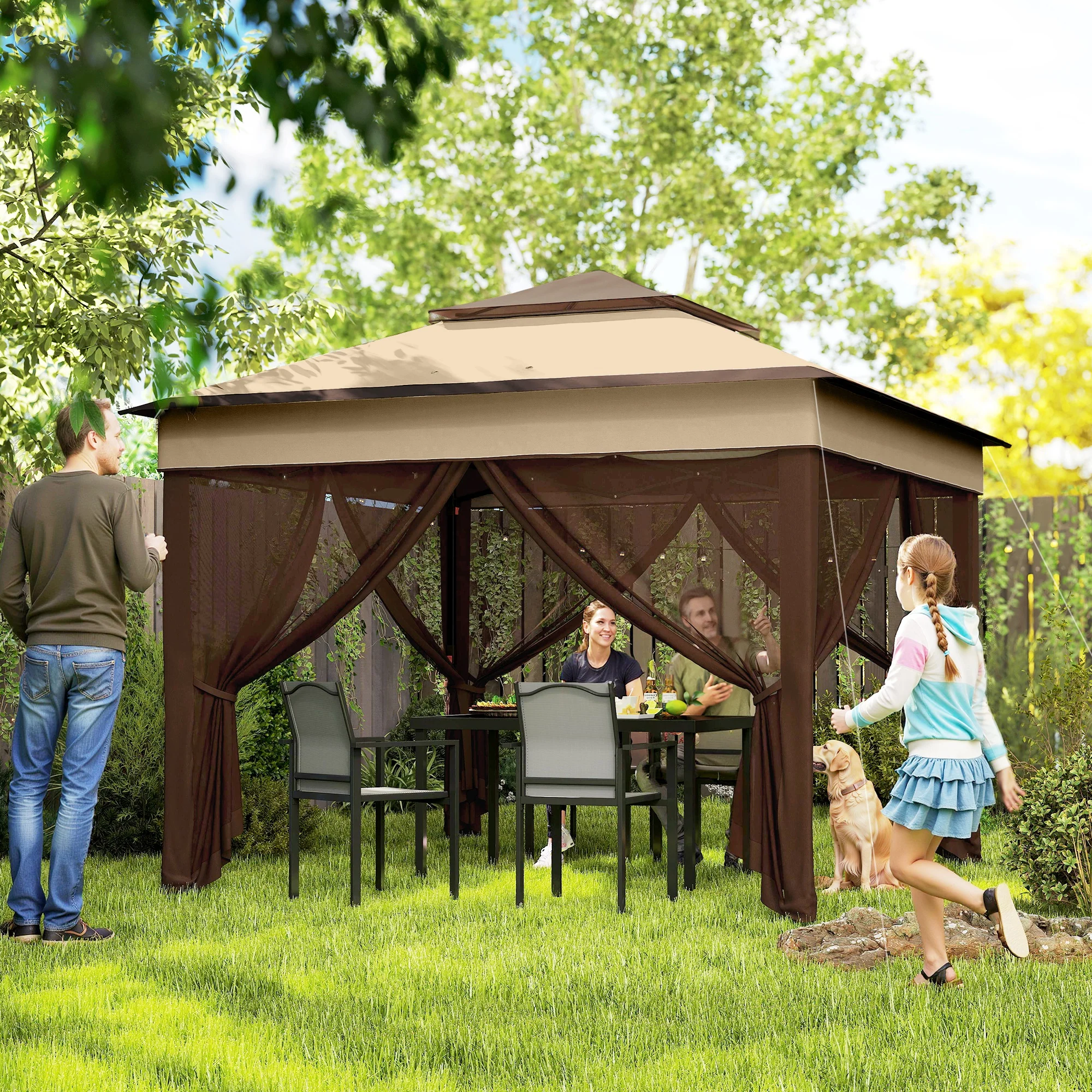 10.7 x 10.7ft Pop-Up Gazebo with Removable Mesh Curtains and UV30 Roof, Beige - Image 3