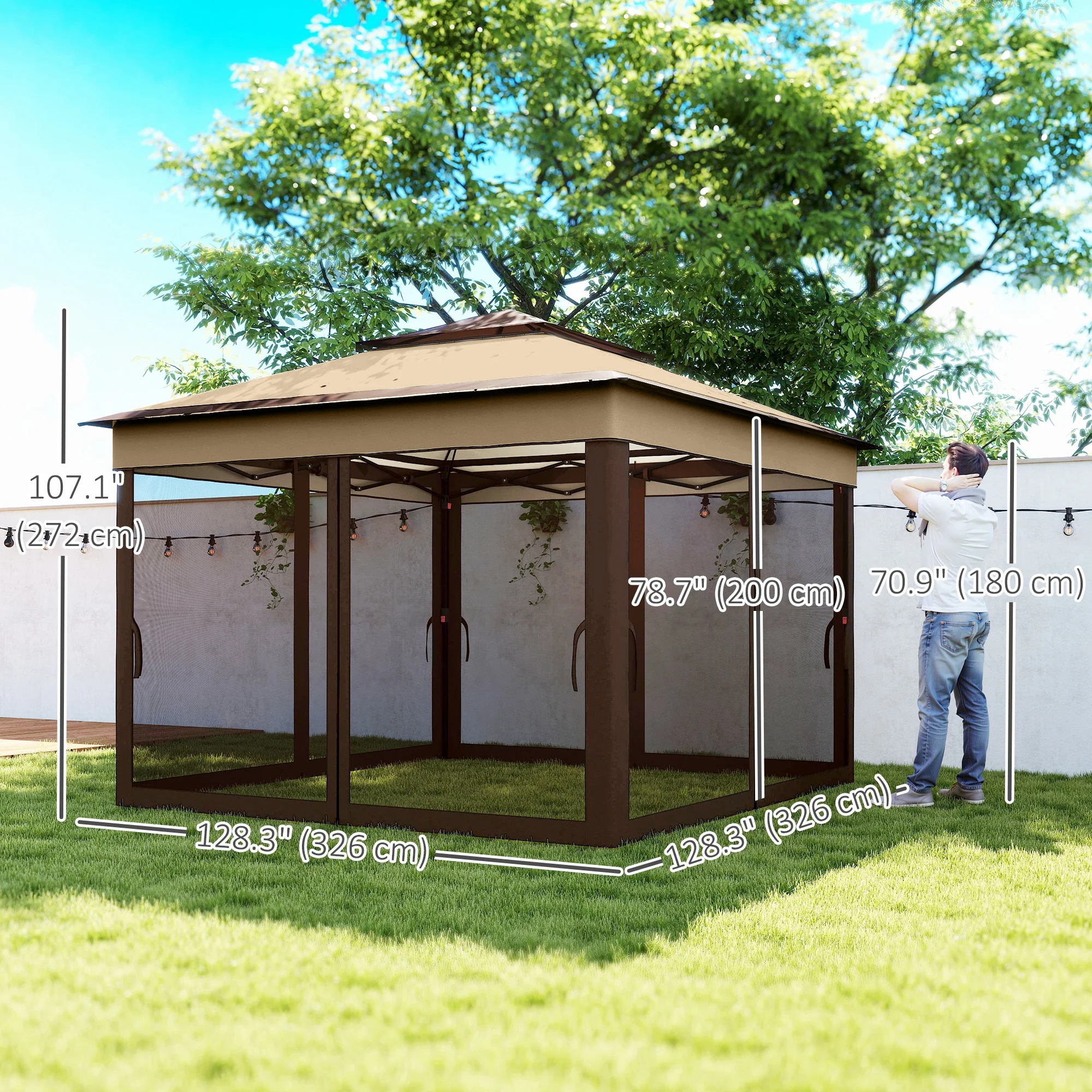 10.7 x 10.7ft Pop-Up Gazebo with Removable Mesh Curtains and UV30 Roof, Beige - Image 5