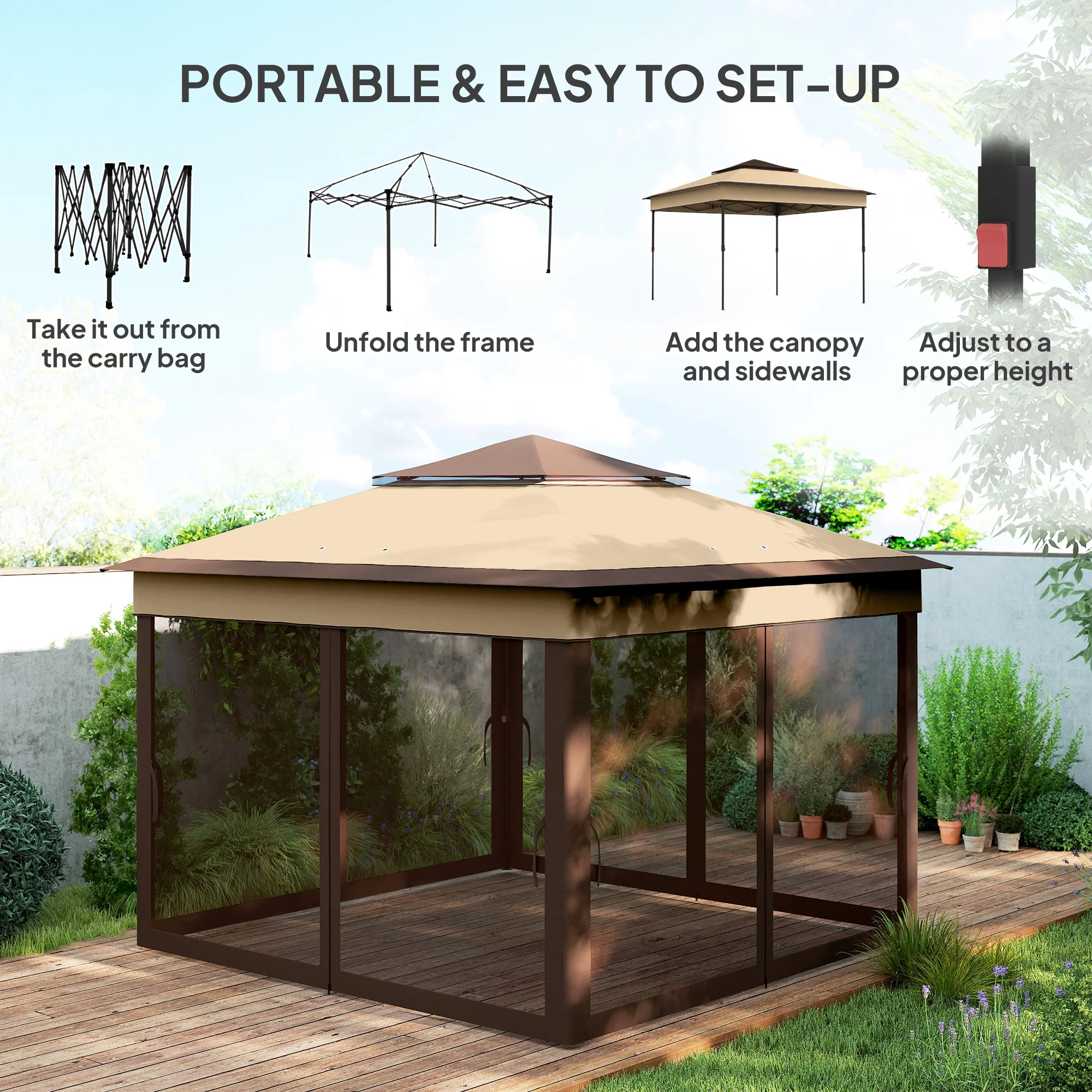 10.7 x 10.7ft Pop-Up Gazebo with Removable Mesh Curtains and UV30 Roof, Beige - Image 6