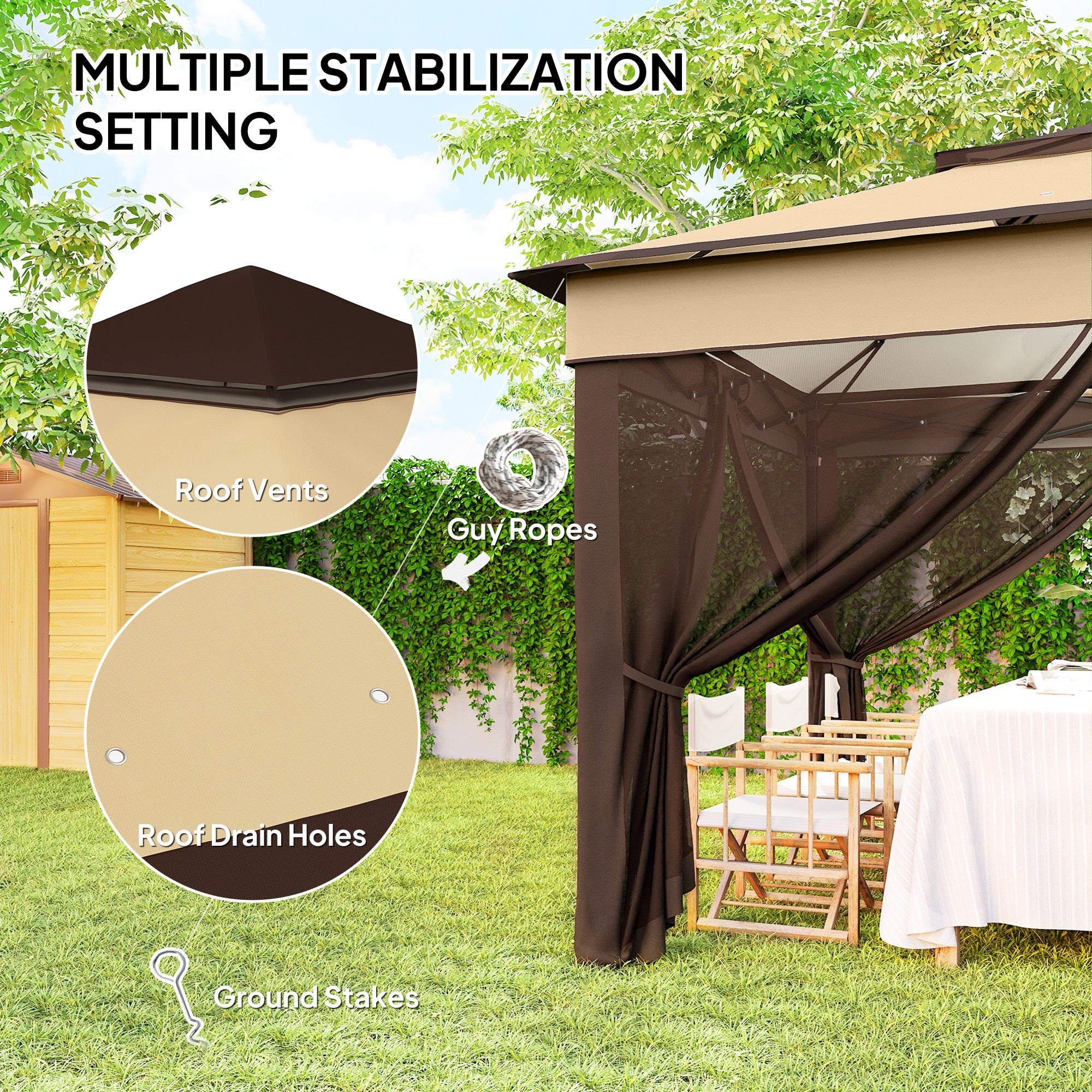 10.7 x 10.7ft Pop-Up Gazebo with Removable Mesh Curtains and UV30 Roof, Beige - Image 8