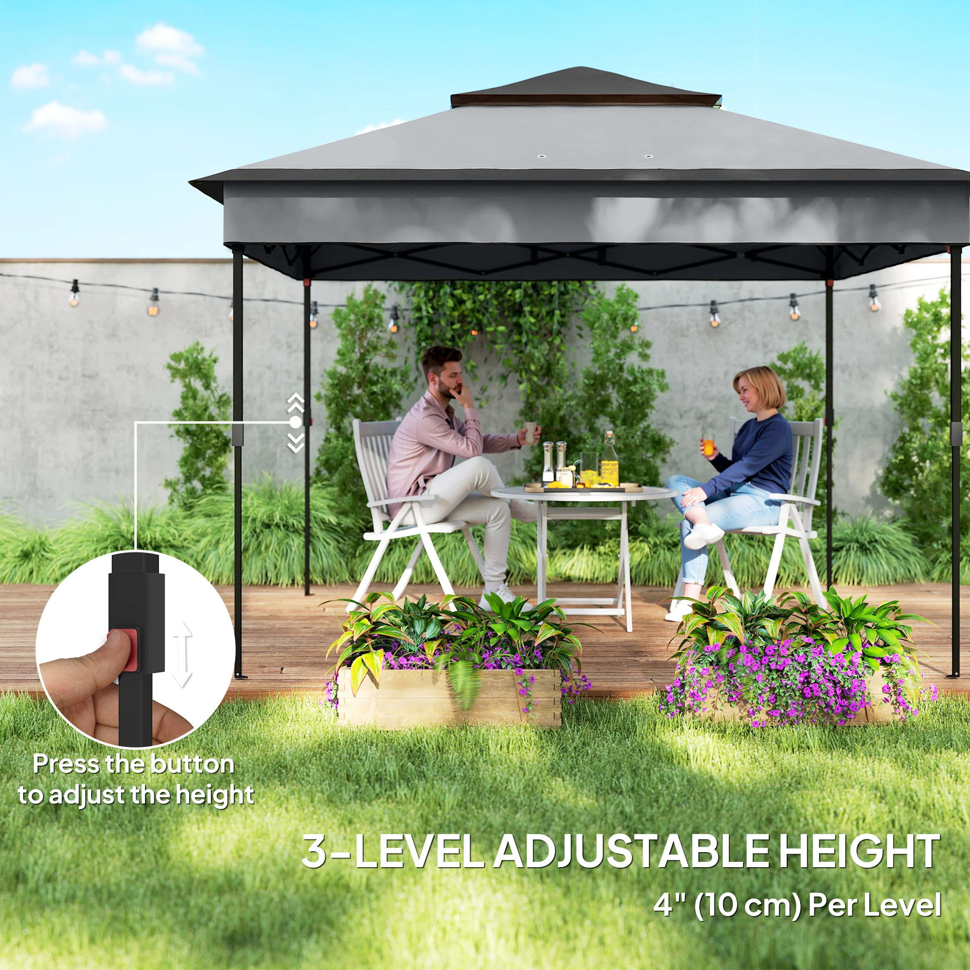 10.7 x 10.7ft Pop-Up Gazebo with Mesh Curtains & UV30 Roof, Dark Grey - Image 7