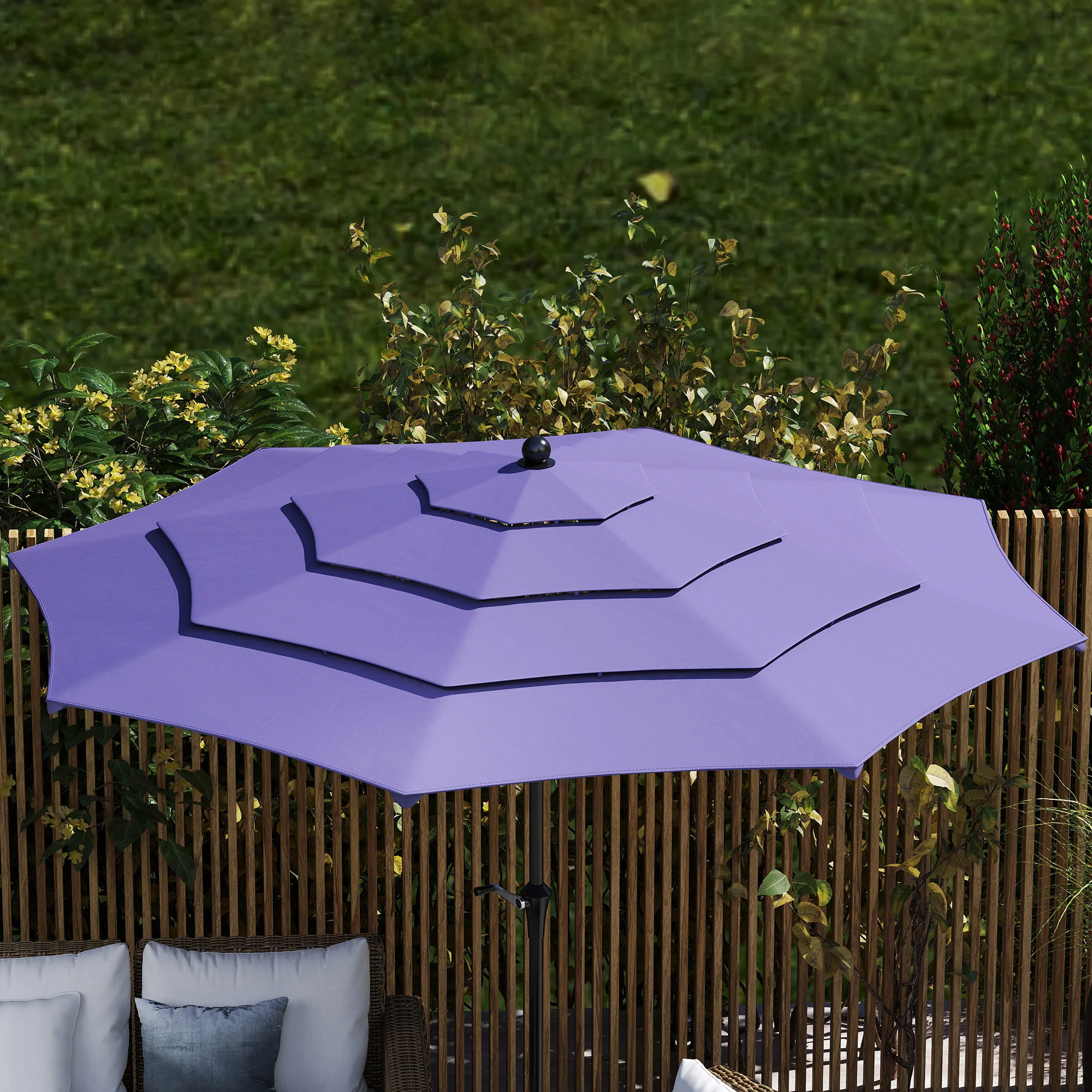 10.7' Patio Umbrella with 8 Ribs & Push-Button Tilt, Purple - Image 11