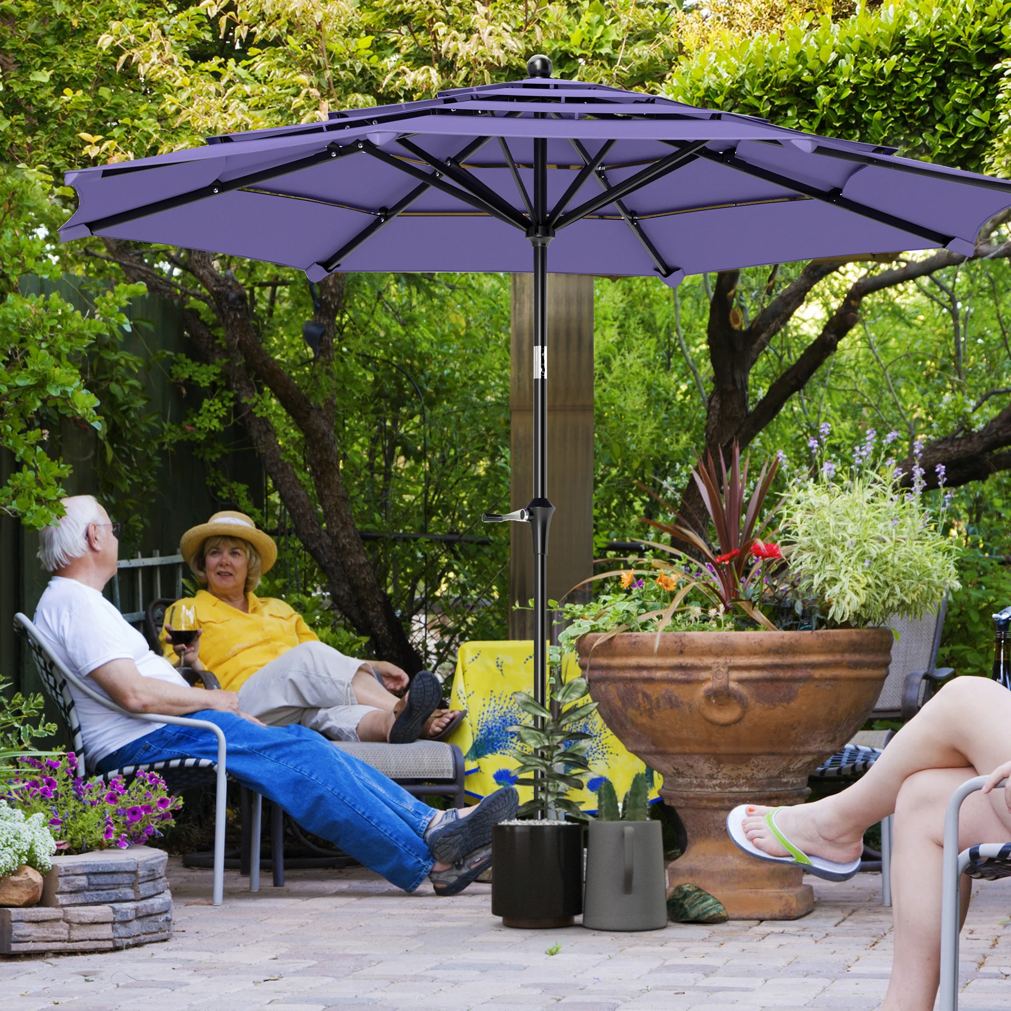 10.7' Patio Umbrella with 8 Ribs & Push-Button Tilt, Purple - Image 3