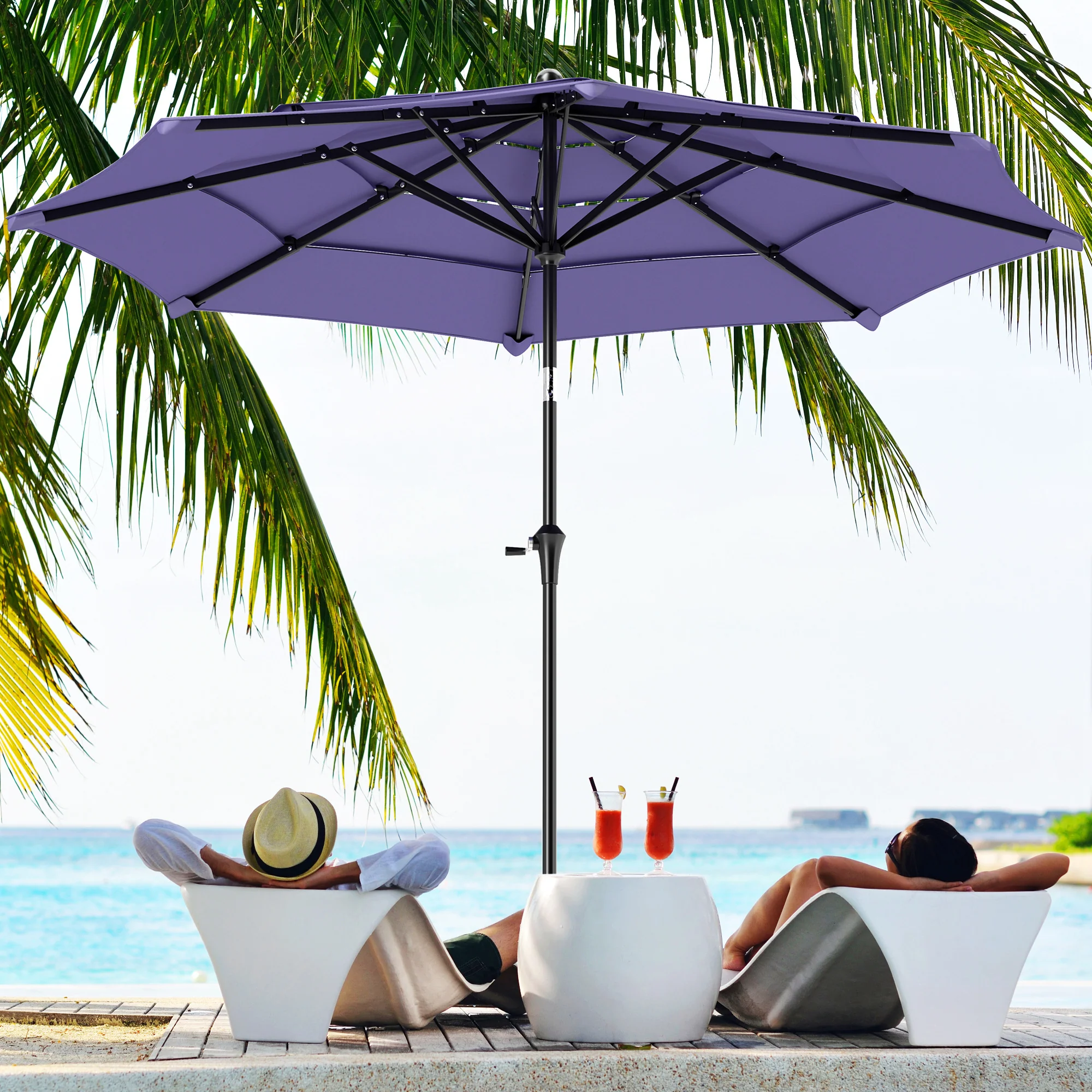 10.7' Patio Umbrella with 8 Ribs & Push-Button Tilt, Purple - Image 4
