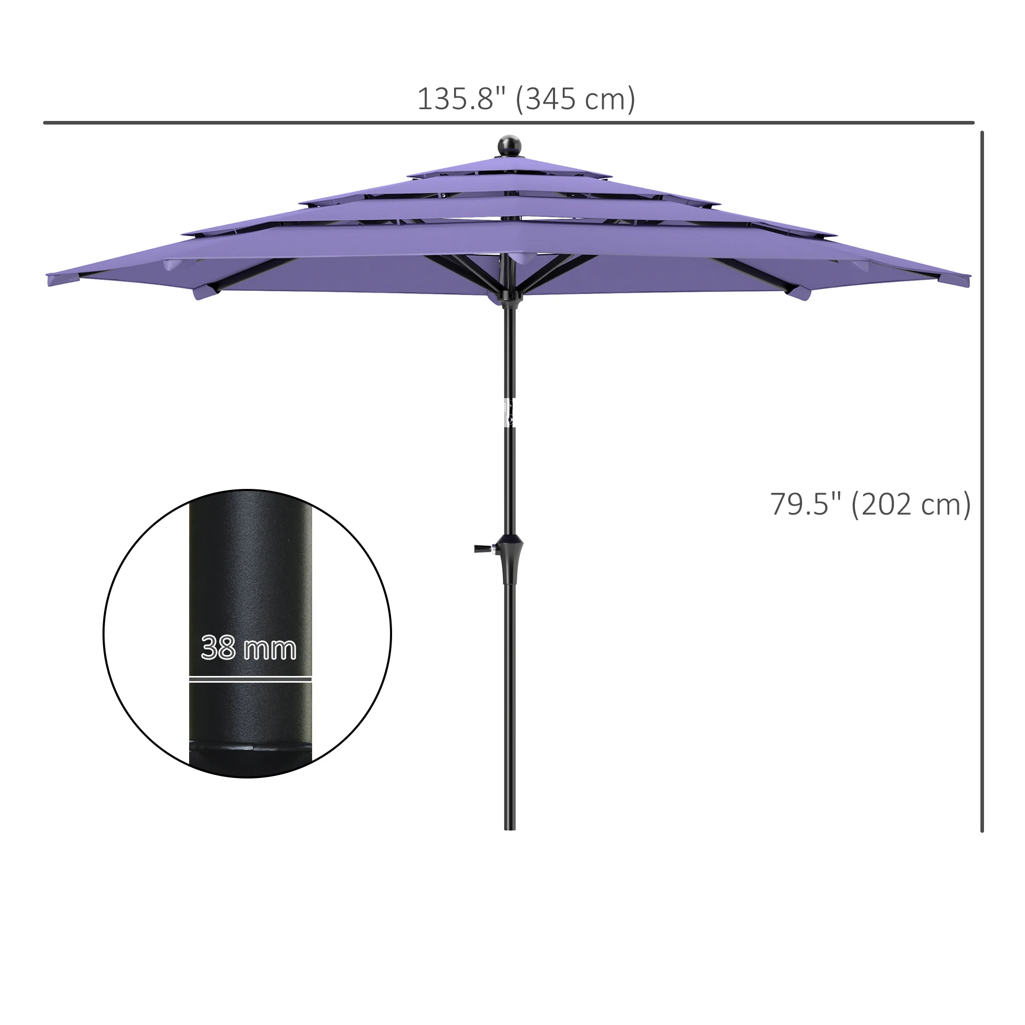 10.7' Patio Umbrella with 8 Ribs & Push-Button Tilt, Purple - Image 5