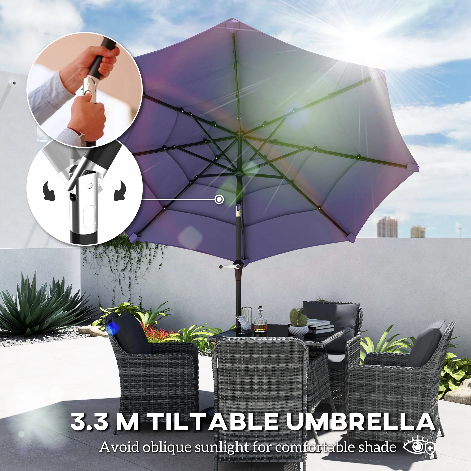 10.7' Patio Umbrella with 8 Ribs & Push-Button Tilt, Purple - Image 6
