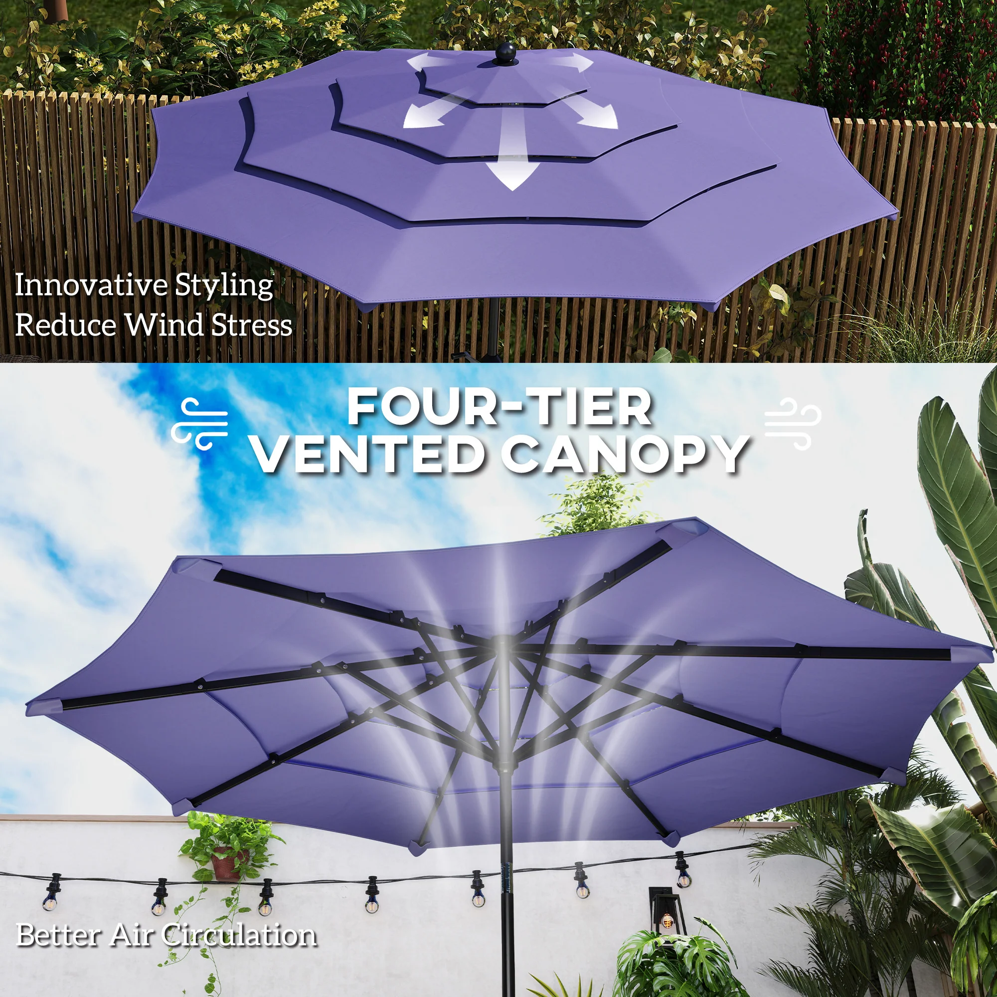 10.7' Patio Umbrella with 8 Ribs & Push-Button Tilt, Purple - Image 7