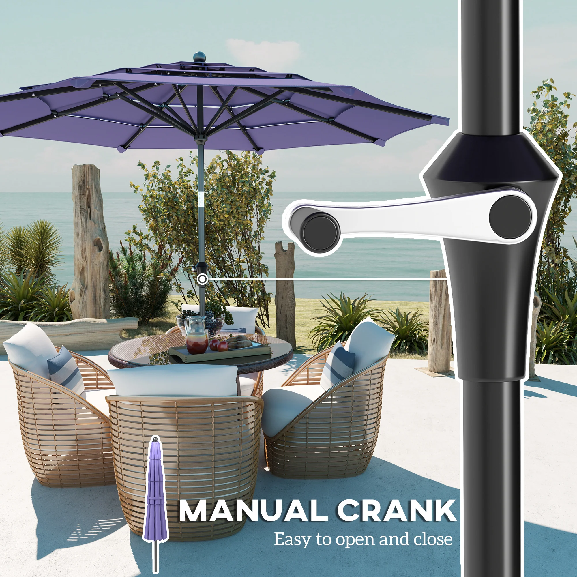 10.7' Patio Umbrella with 8 Ribs & Push-Button Tilt, Purple - Image 9