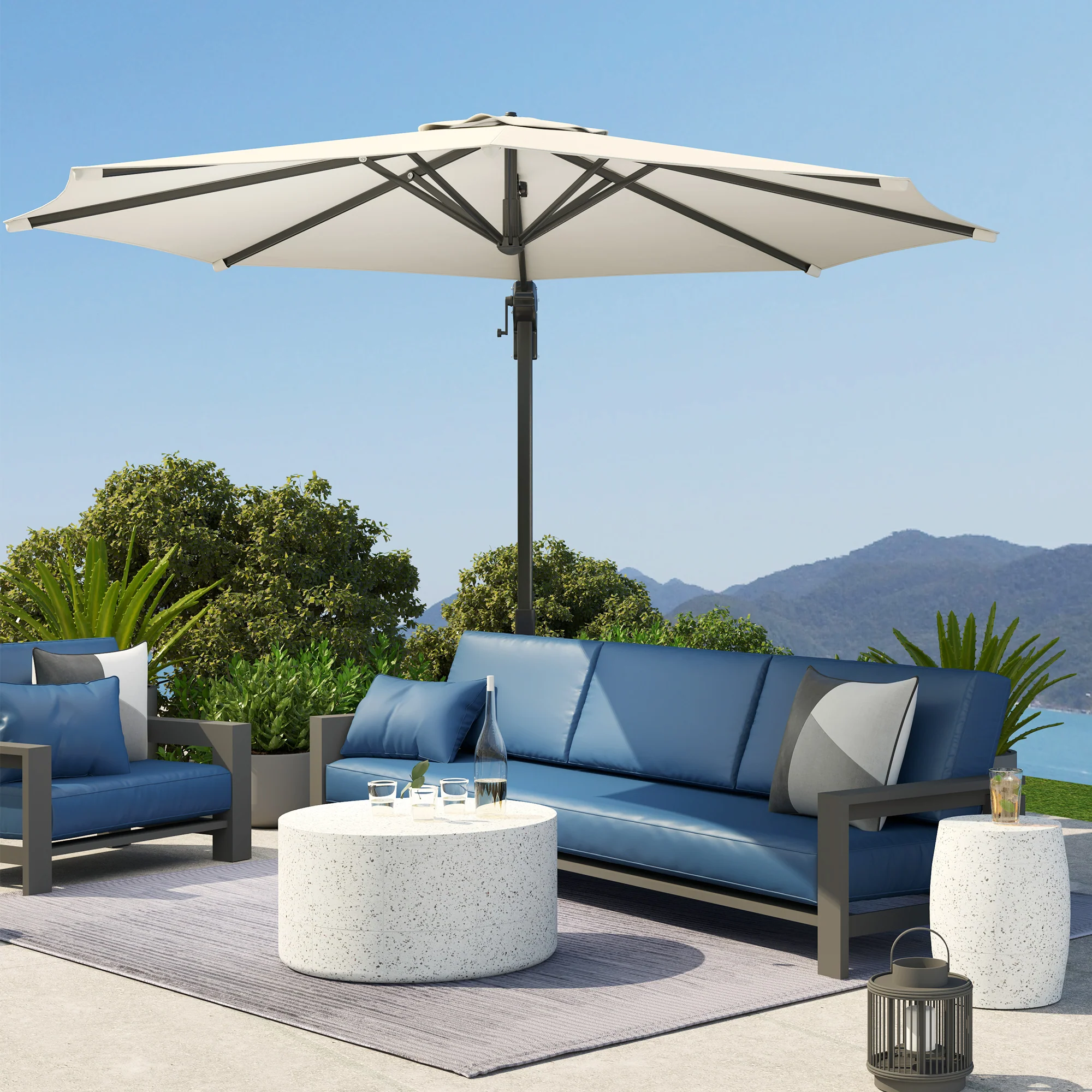 10' Cantilever Patio Umbrella with 360° Rotation & Tilt, Cream White - Image 11
