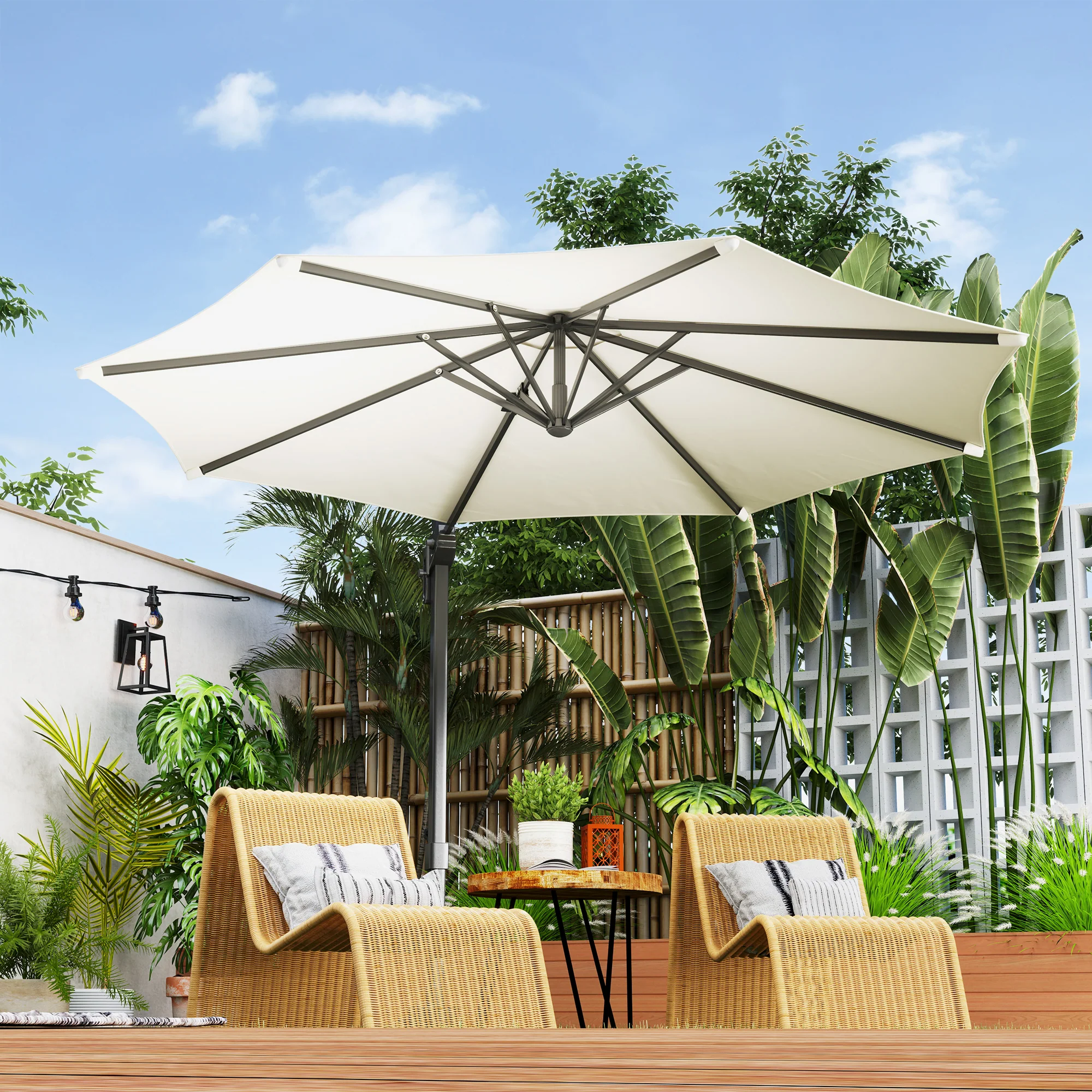 10' Cantilever Patio Umbrella with 360° Rotation & Tilt, Cream White - Image 3