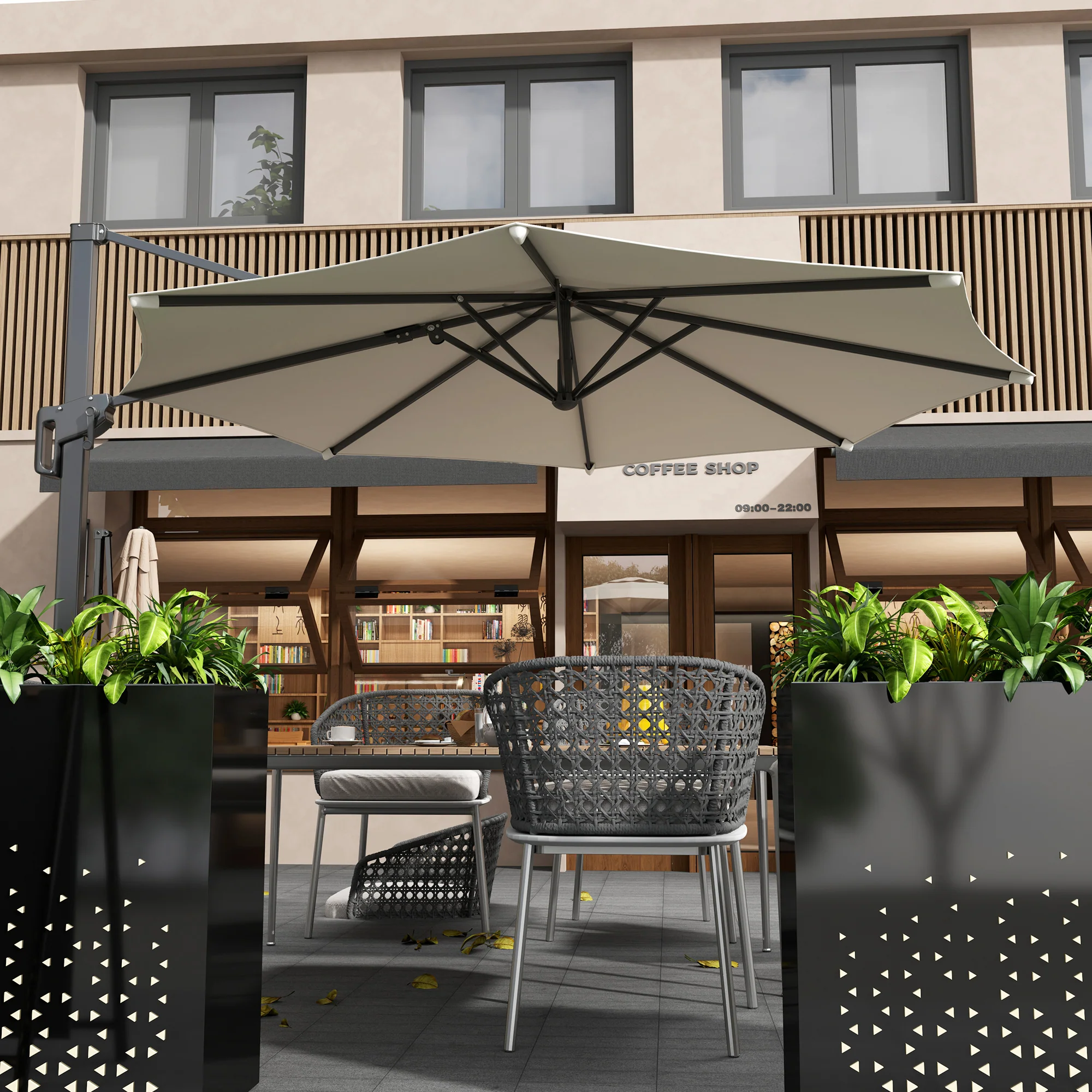 10' Cantilever Patio Umbrella with 360° Rotation & Tilt, Cream White - Image 4