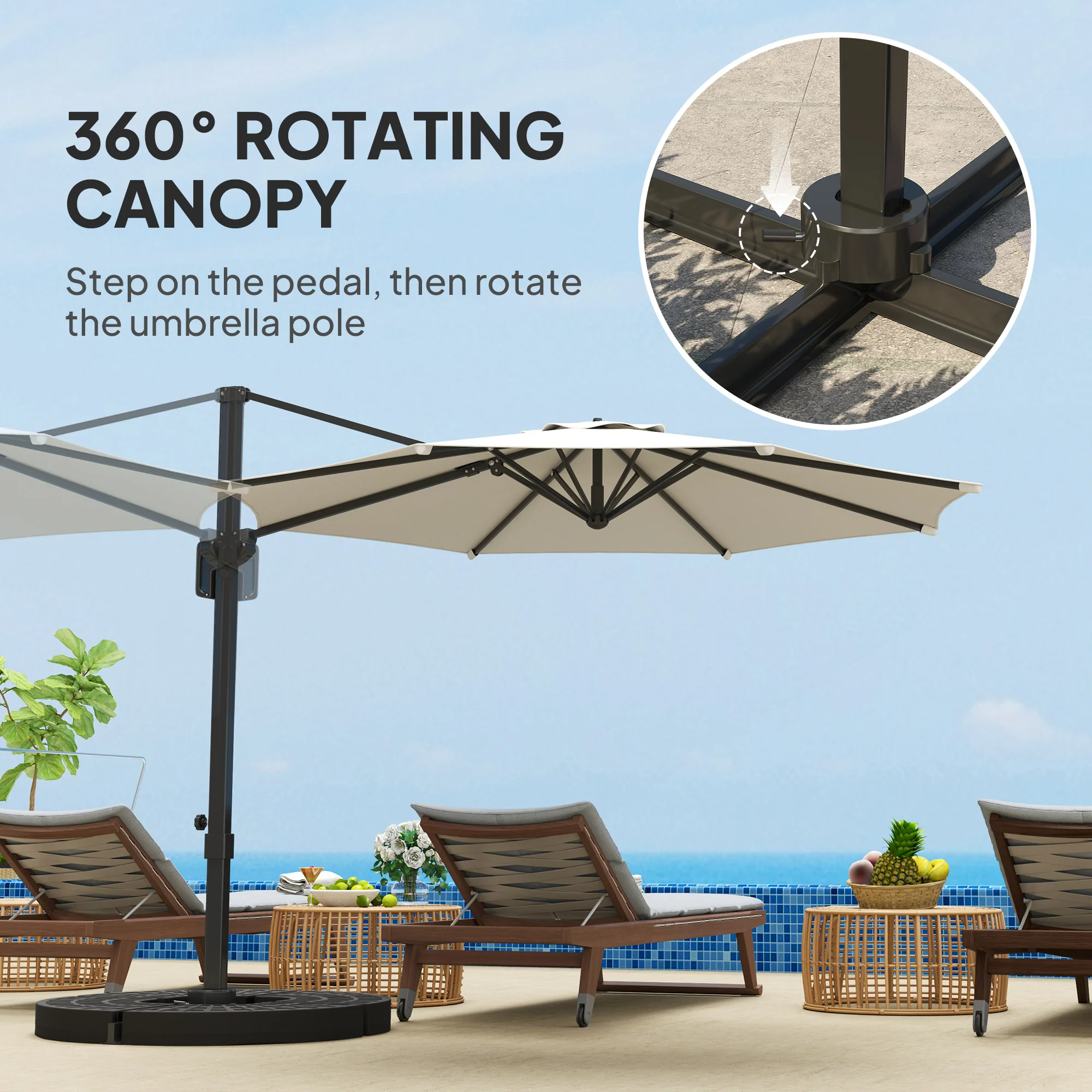 10' Cantilever Patio Umbrella with 360° Rotation & Tilt, Cream White - Image 6