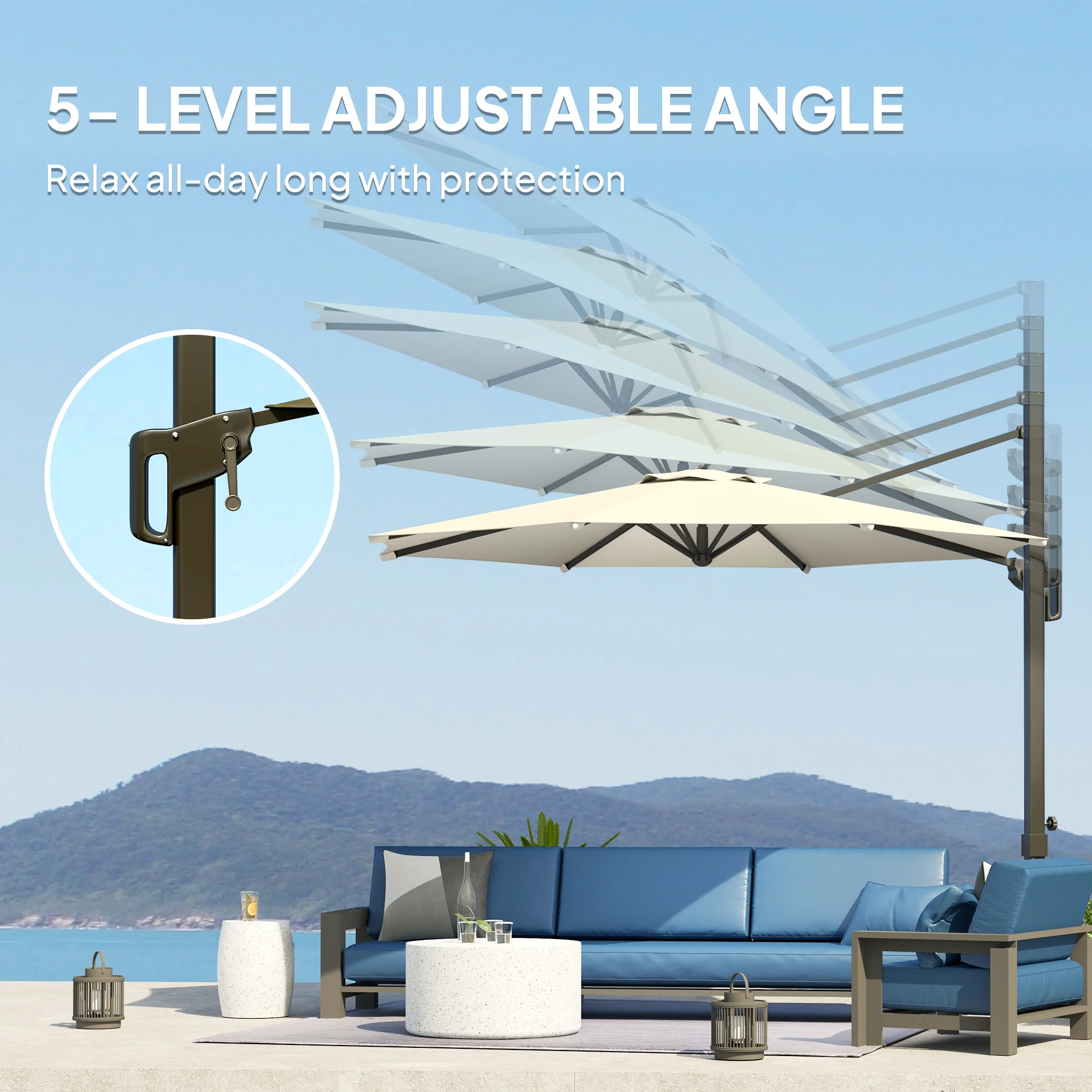 10' Cantilever Patio Umbrella with 360° Rotation & Tilt, Cream White - Image 7