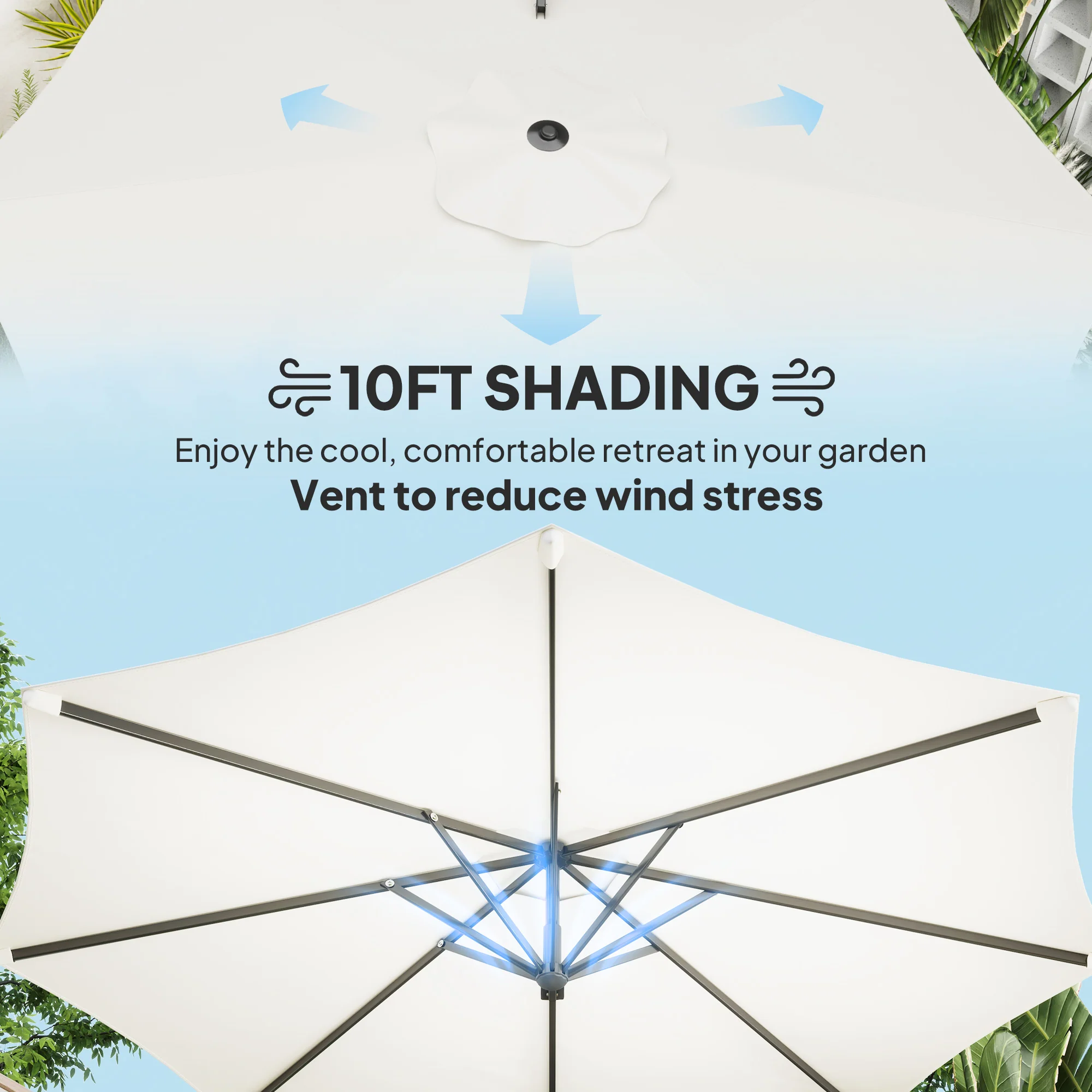10' Cantilever Patio Umbrella with 360° Rotation & Tilt, Cream White - Image 9