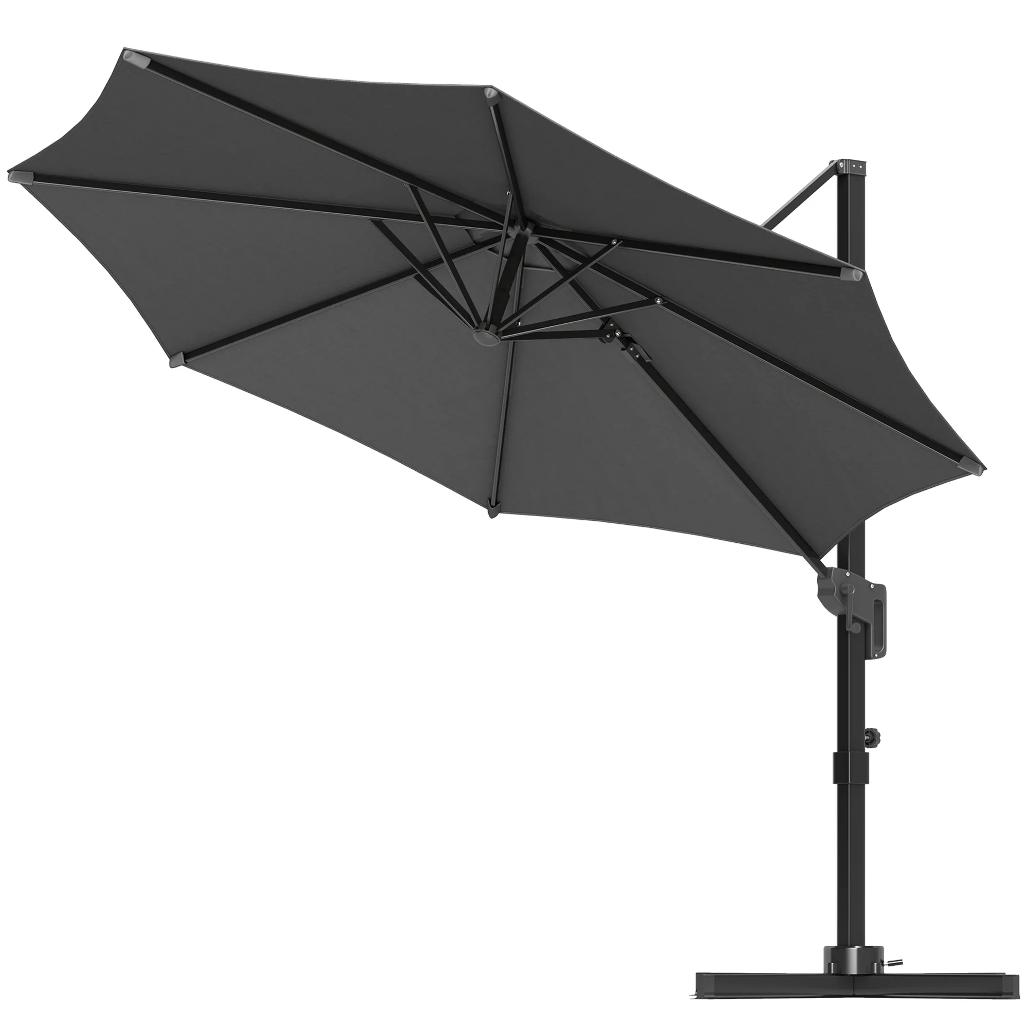 10' Cantilever Patio Umbrella with 360¡ã Rotation & Tilt, Grey - Image 2