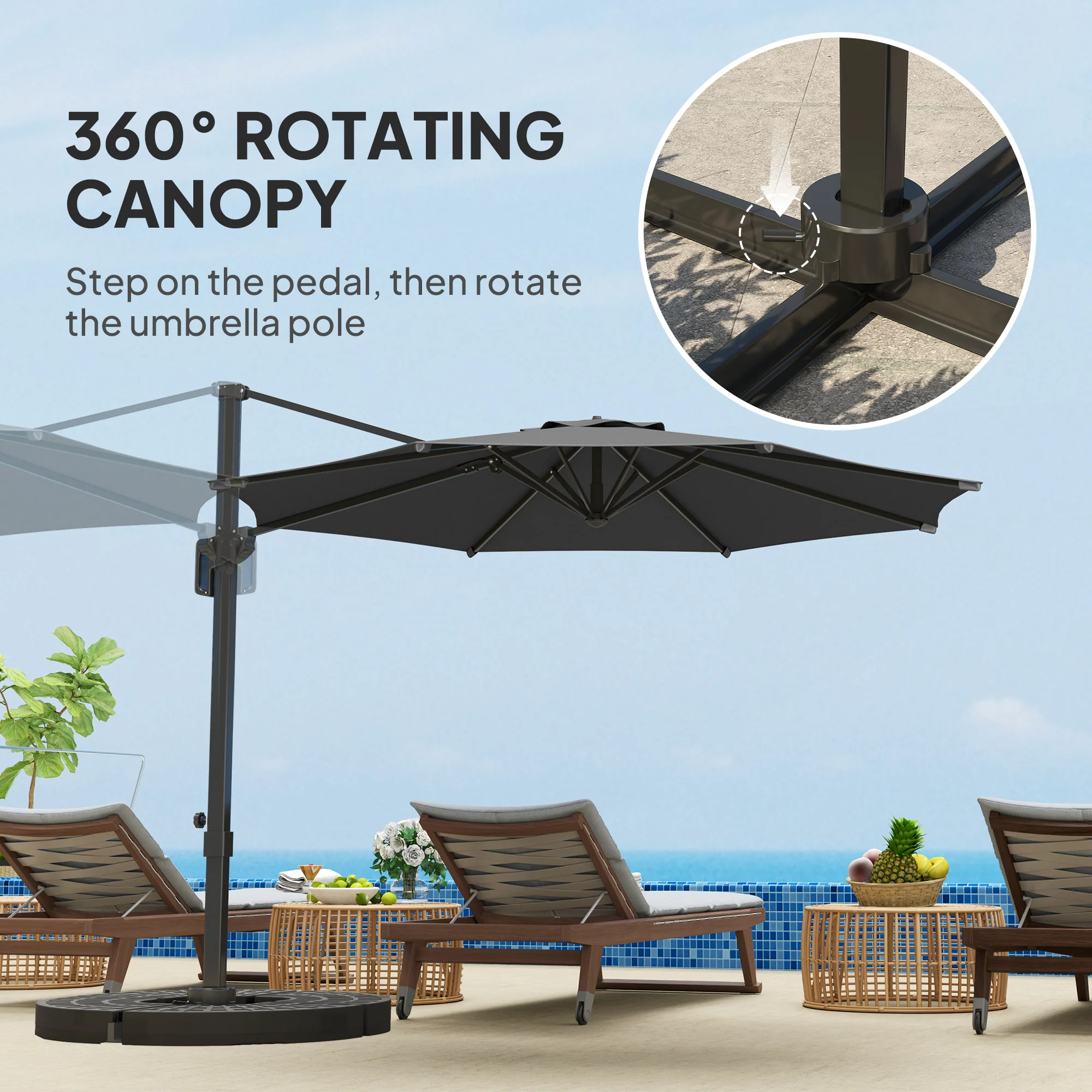 10' Cantilever Patio Umbrella with 360¡ã Rotation & Tilt, Grey - Image 6
