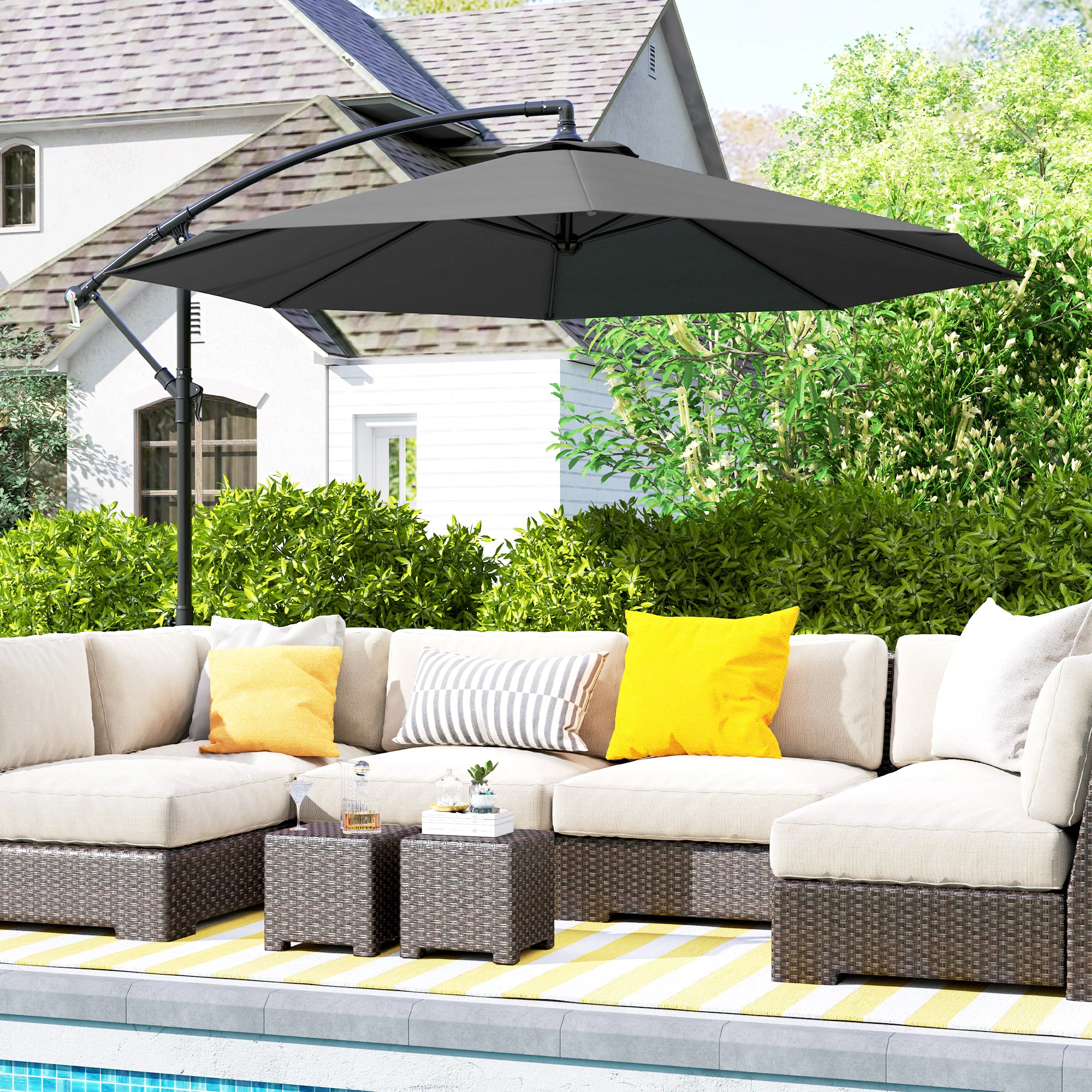 10' Deluxe Patio Umbrella with Crank and Cross Base, Grey - Image 3