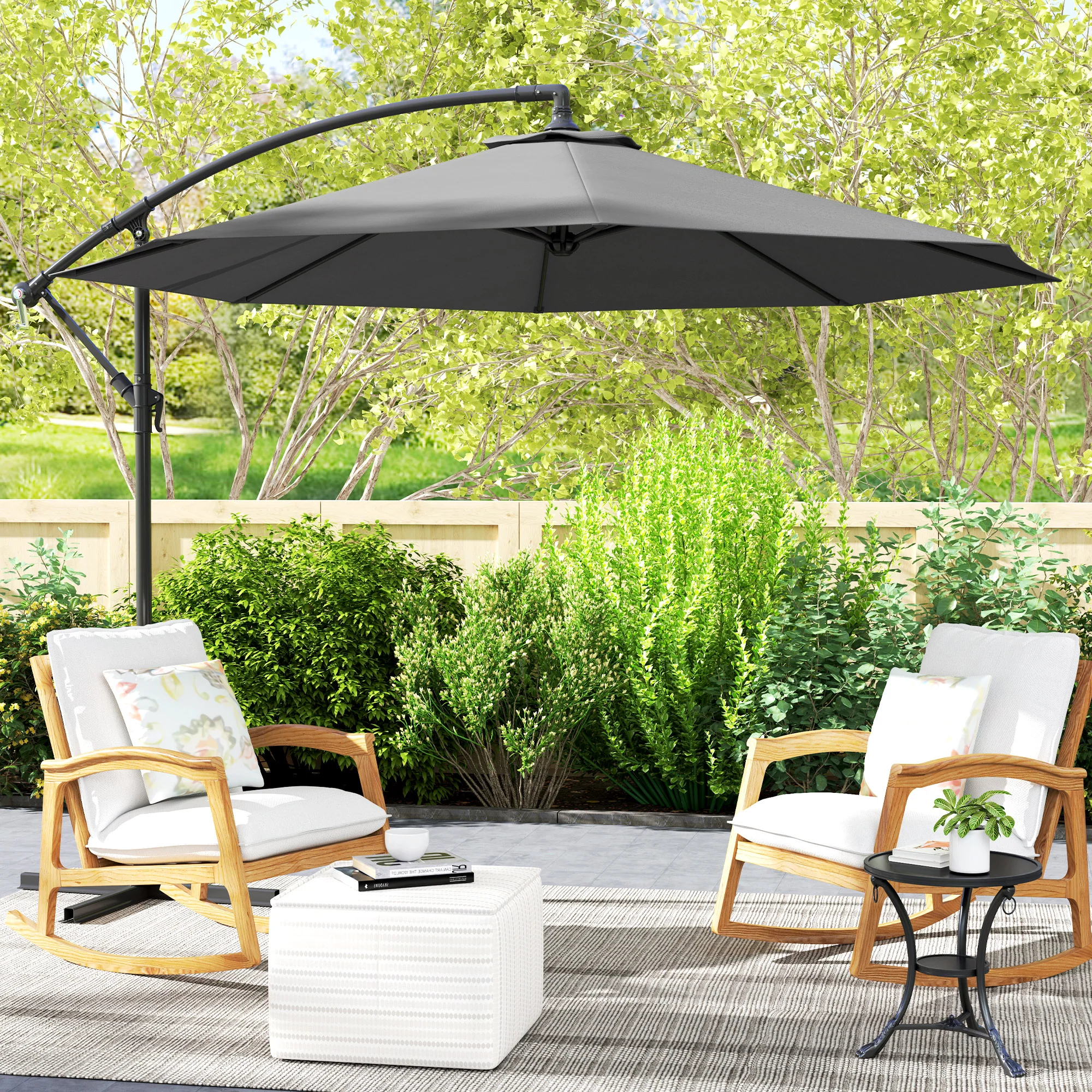 10' Deluxe Patio Umbrella with Crank and Cross Base, Grey - Image 4