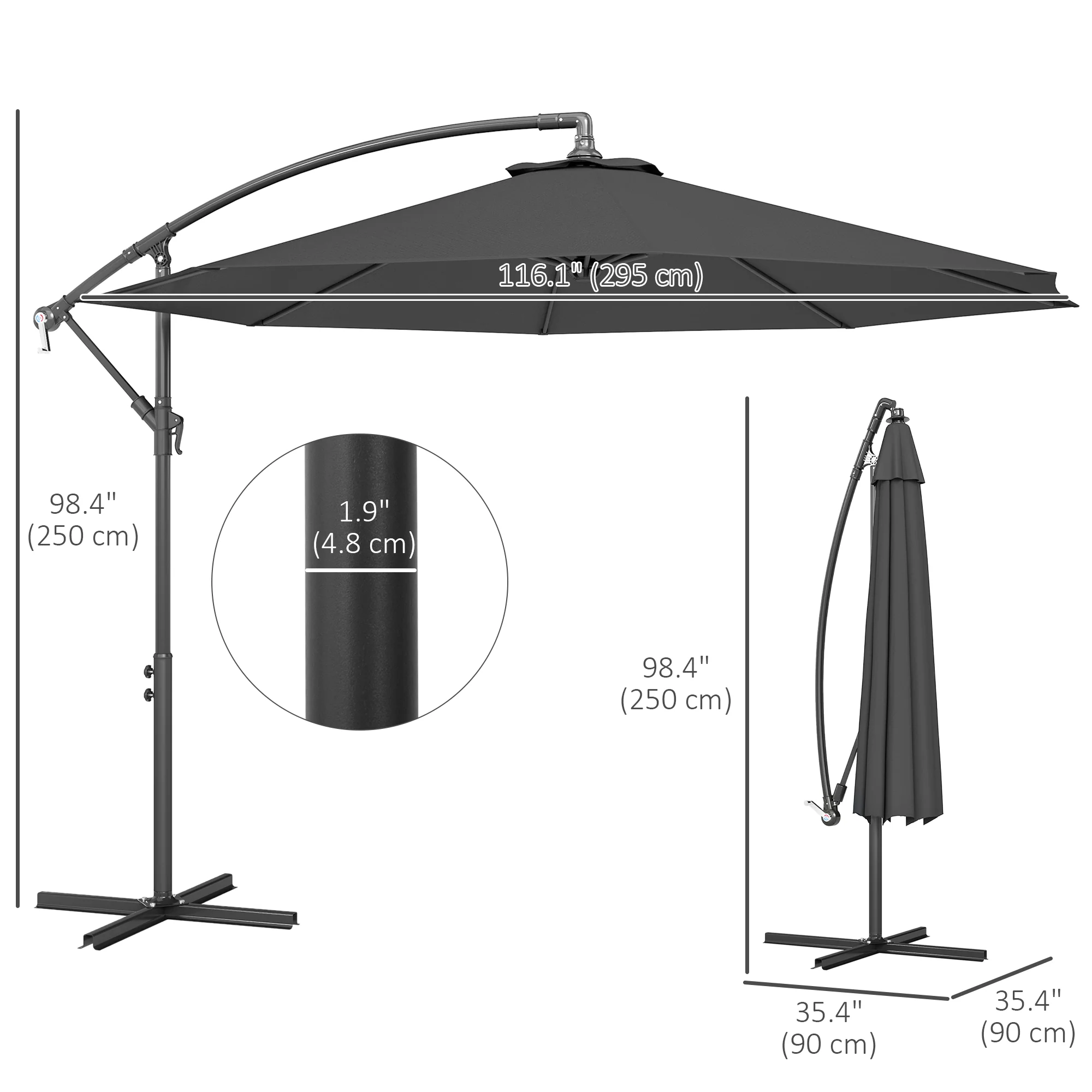 10' Deluxe Patio Umbrella with Crank and Cross Base, Grey - Image 5