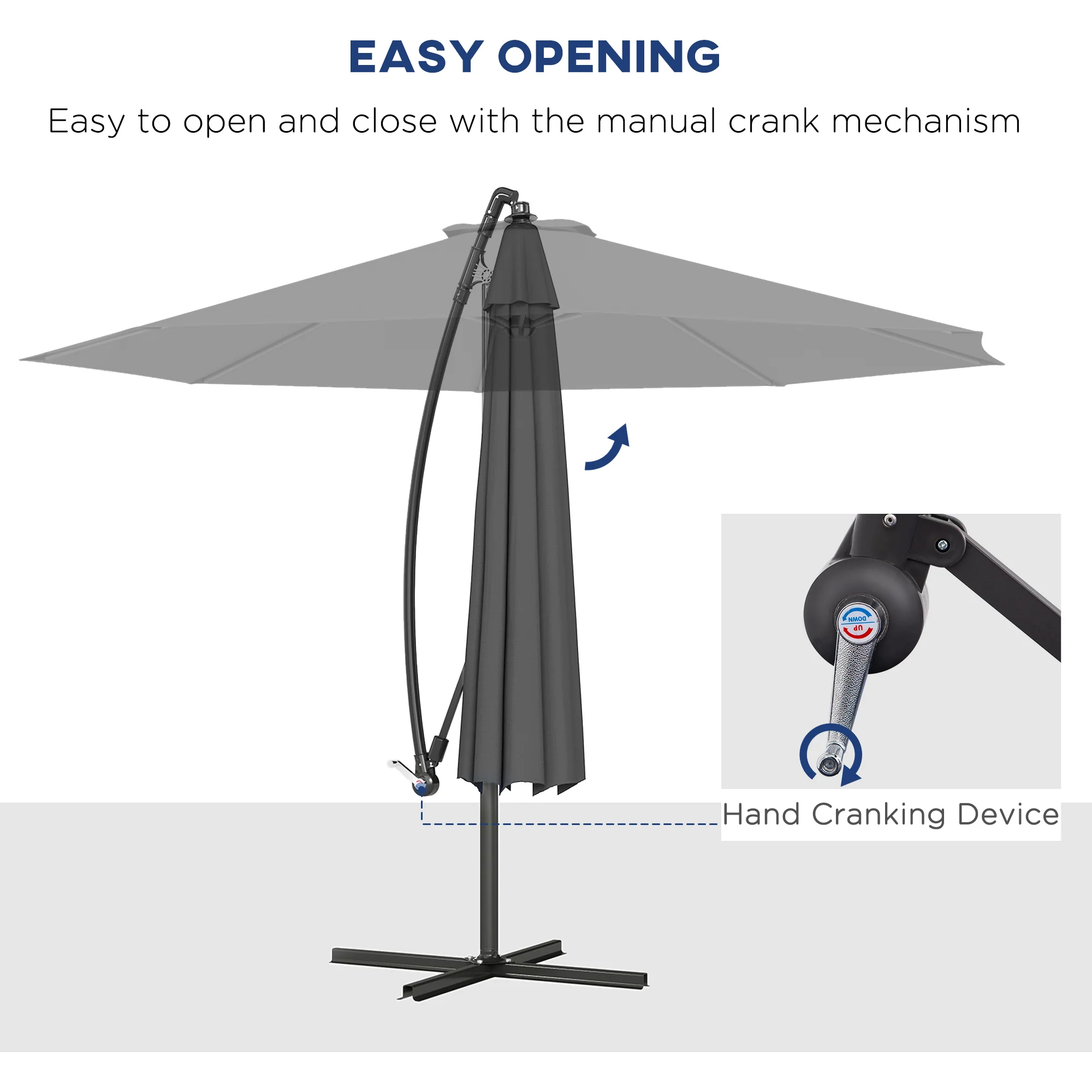 10' Deluxe Patio Umbrella with Crank and Cross Base, Grey - Image 6