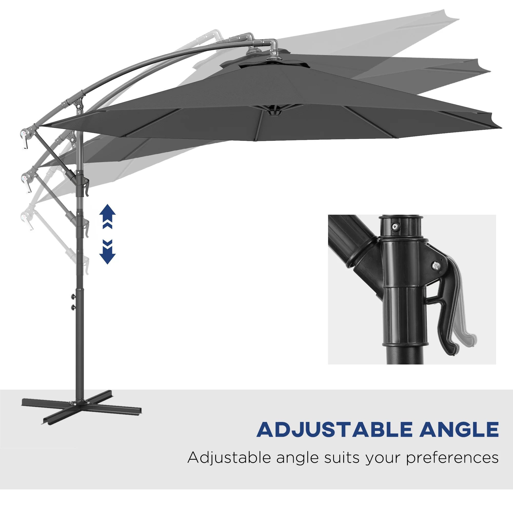 10' Deluxe Patio Umbrella with Crank and Cross Base, Grey - Image 7