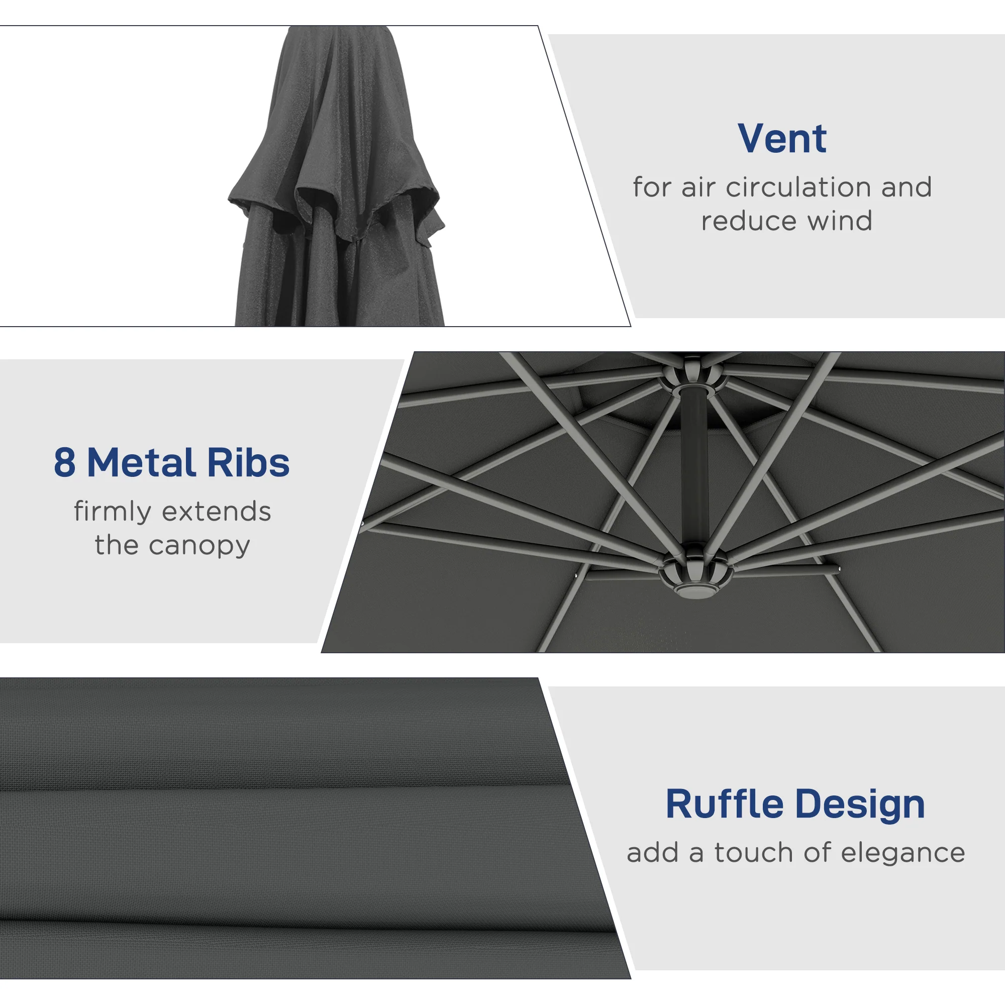 10' Deluxe Patio Umbrella with Crank and Cross Base, Grey - Image 8