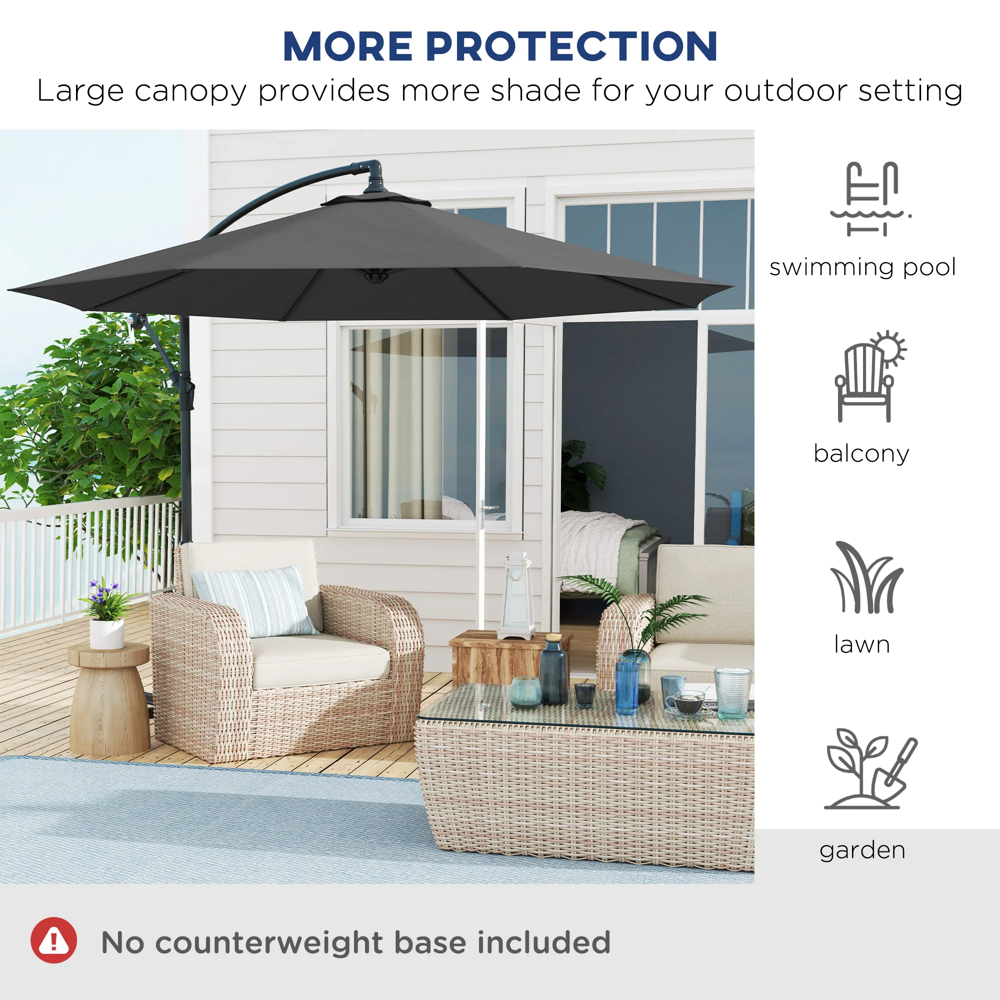 10' Deluxe Patio Umbrella with Crank and Cross Base, Grey - Image 9