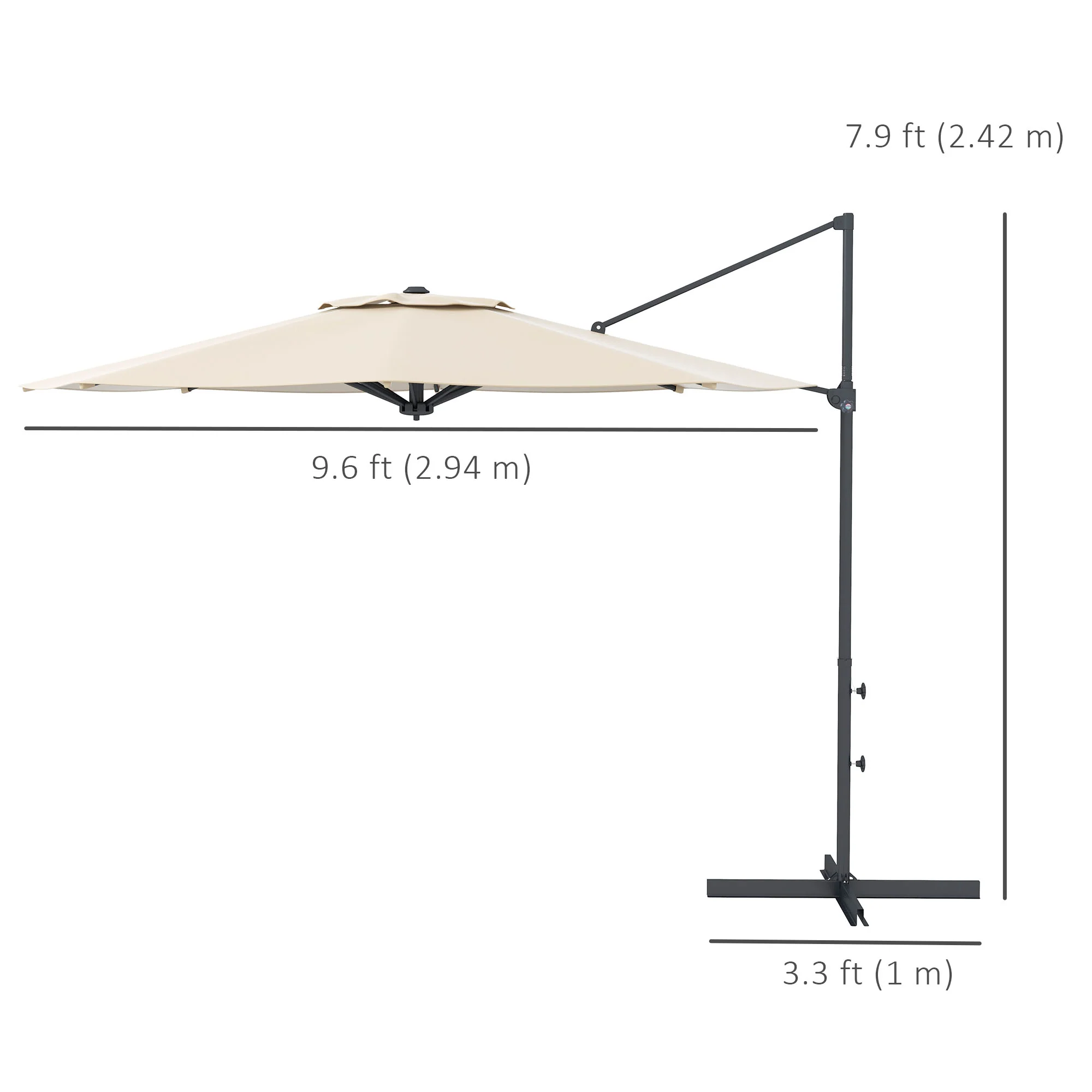 10ft Cantilever Patio Umbrella with 360° Rotation and Tilt, Khaki - Image 5