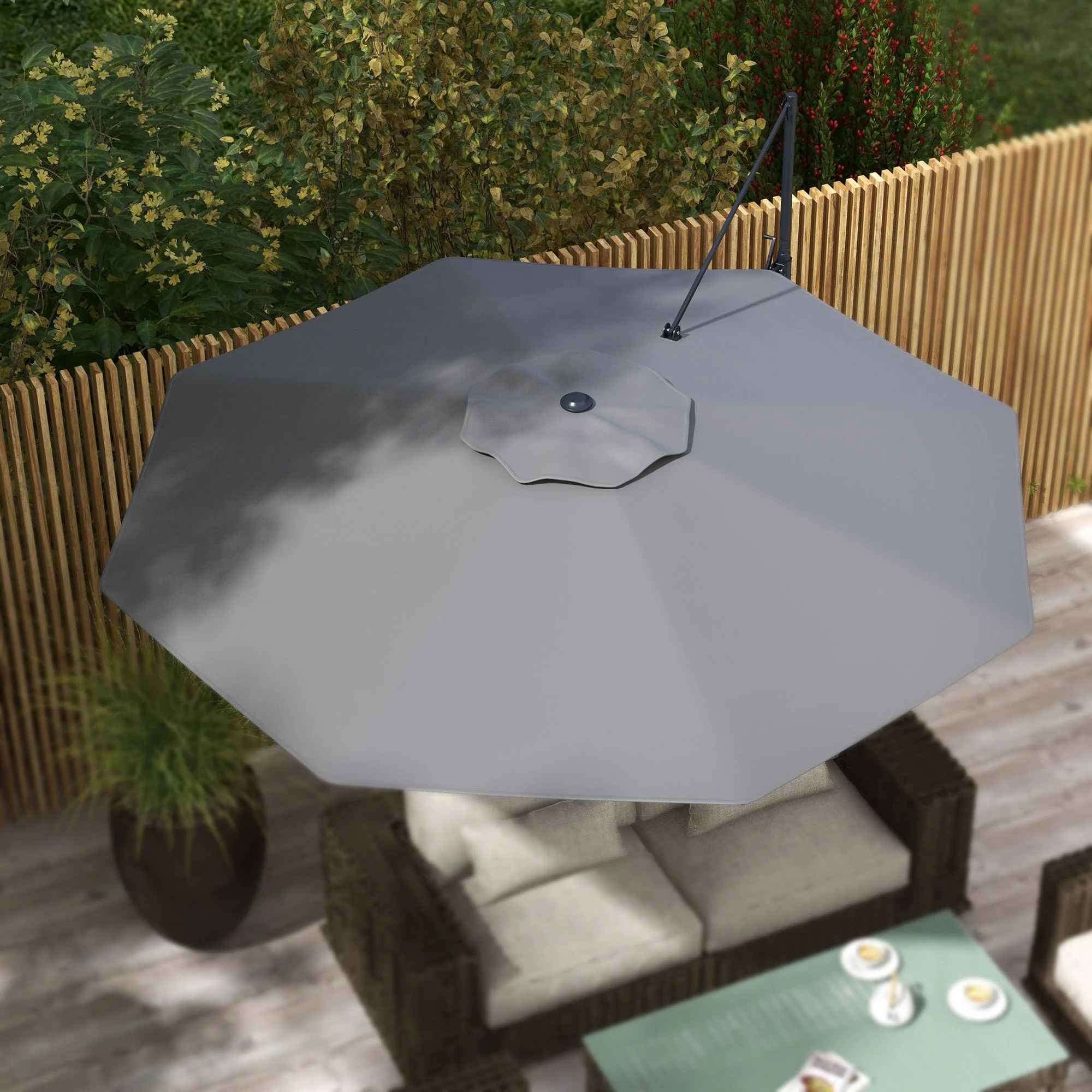10ft Cantilever Patio Umbrella with 360° Rotation and Tilt, Grey - Image 9