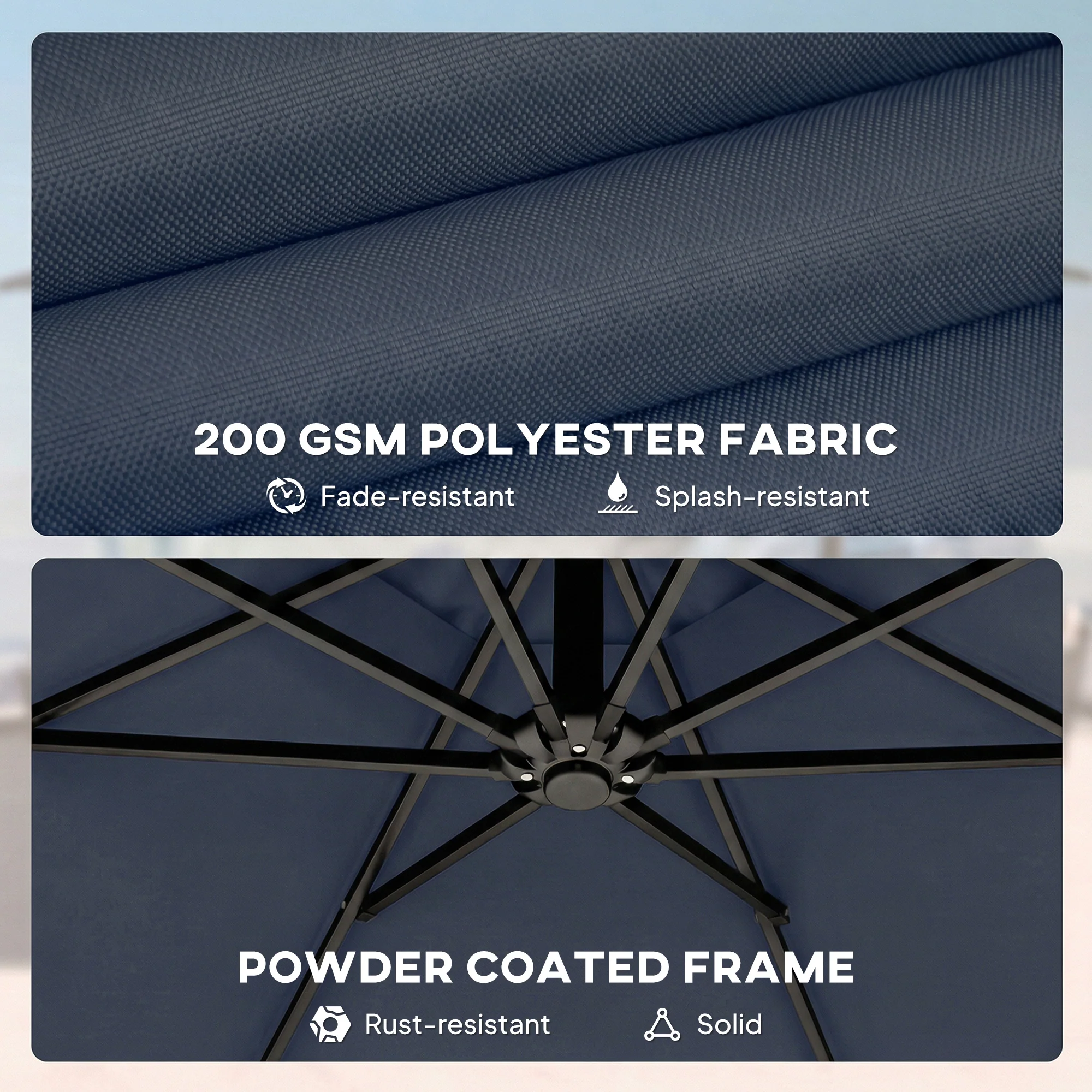 10 ft Offset Patio Umbrella with Cover, Navy Blue - Image 10