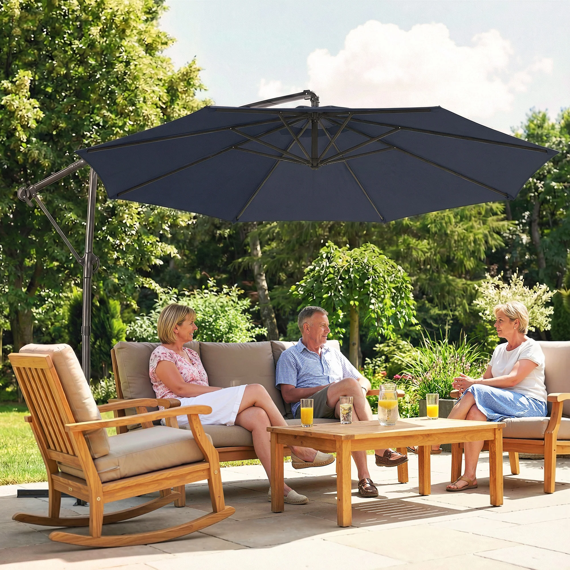 10 ft Offset Patio Umbrella with Cover, Navy Blue - Image 11