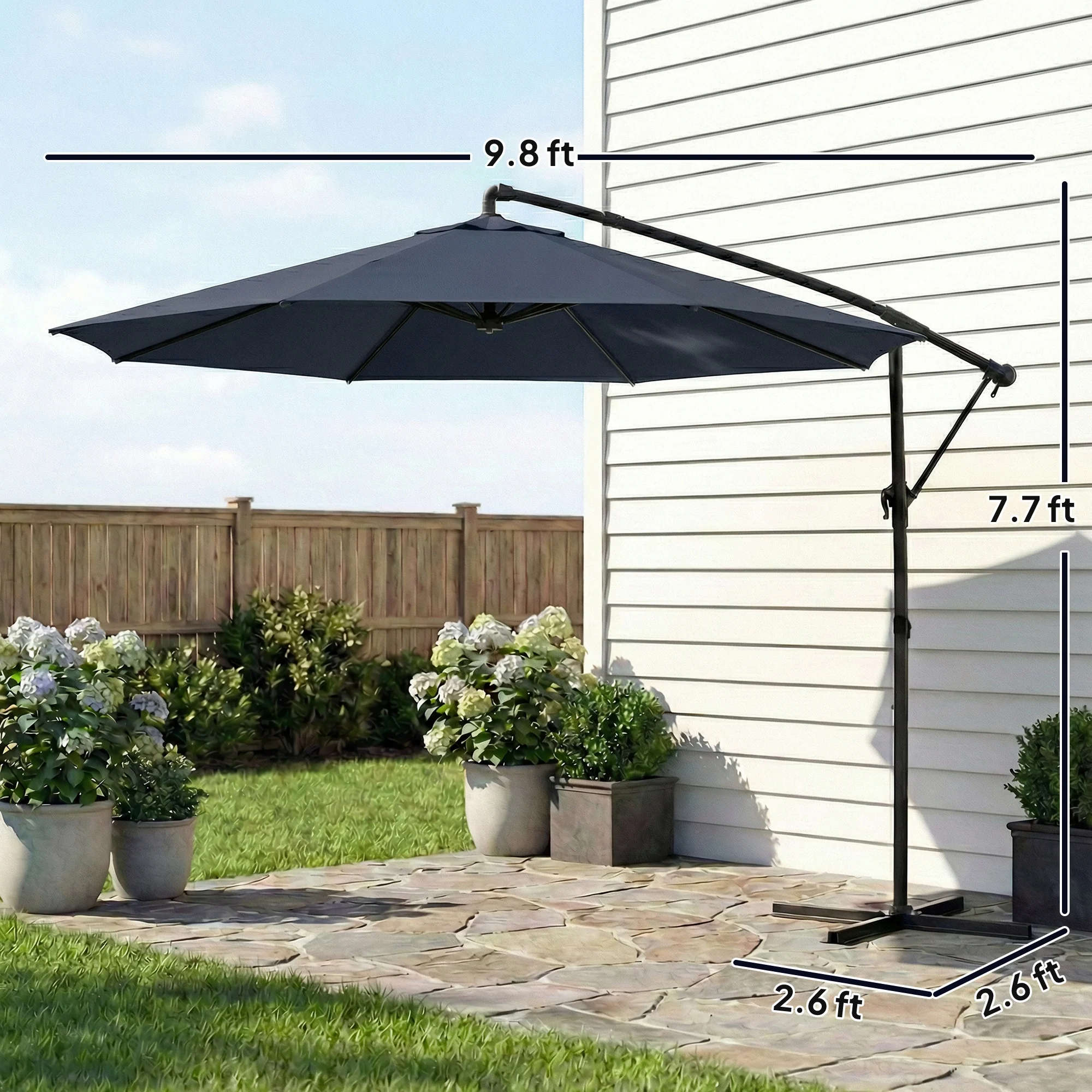 10 ft Offset Patio Umbrella with Cover, Navy Blue - Image 5