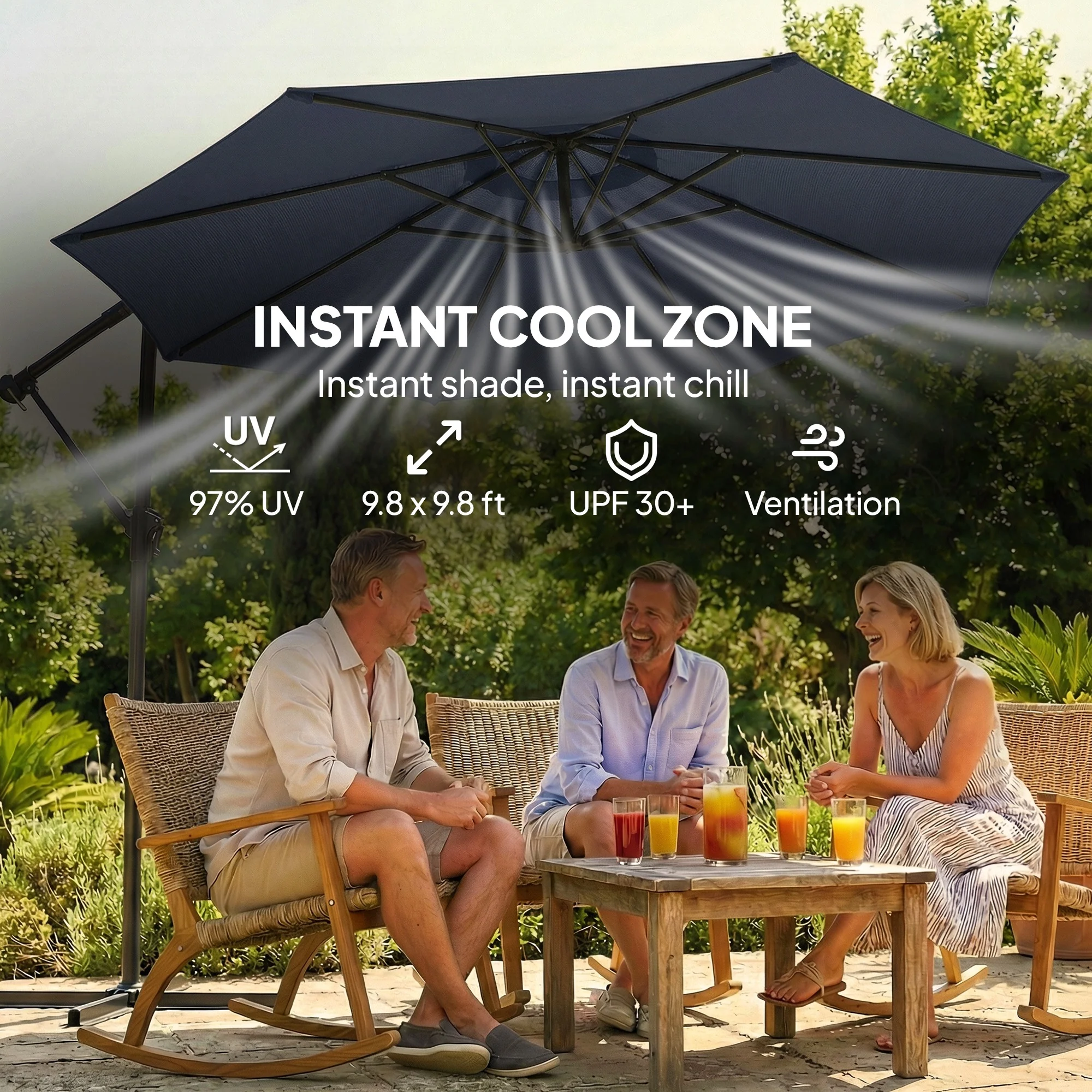 10 ft Offset Patio Umbrella with Cover, Navy Blue - Image 6