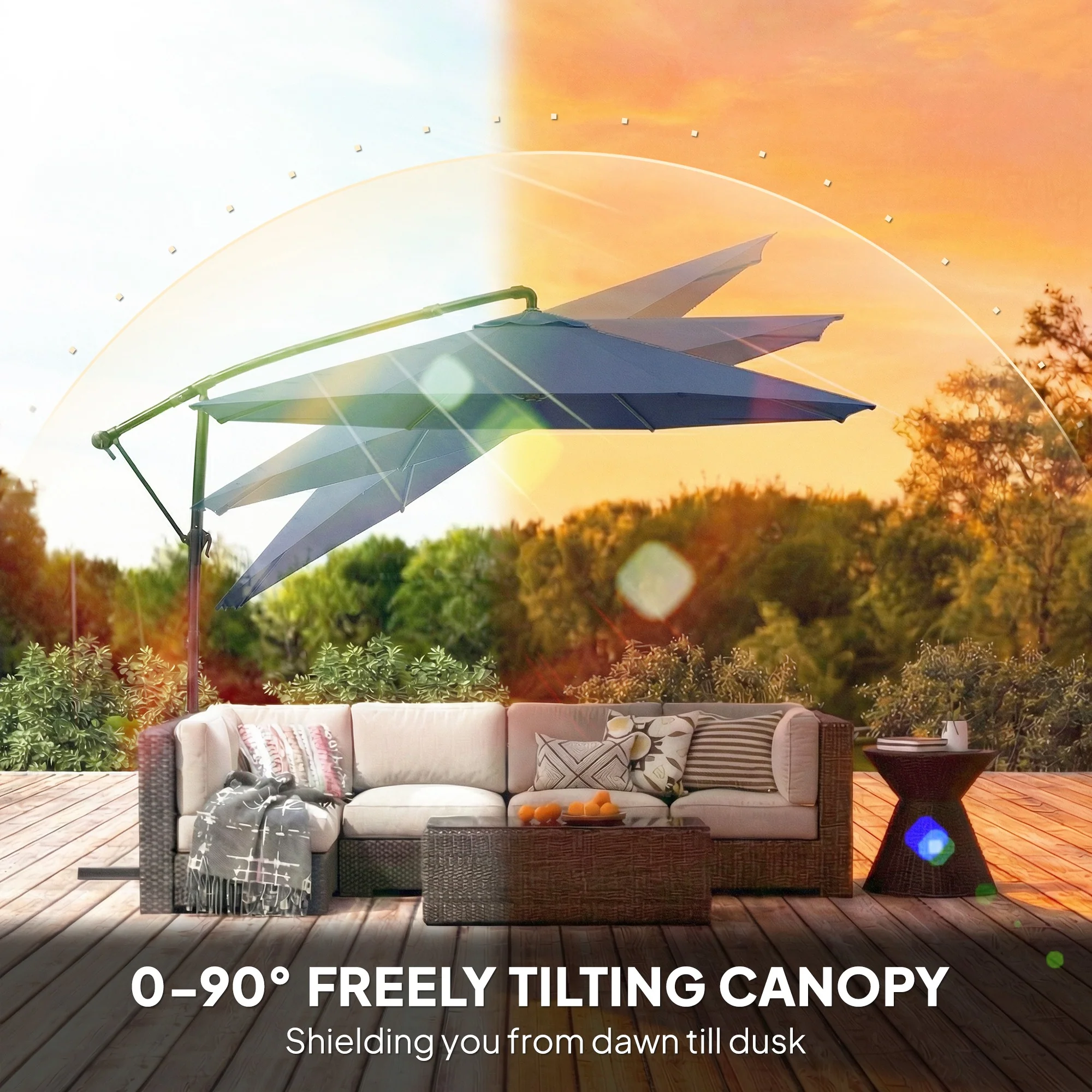 10 ft Offset Patio Umbrella with Cover, Navy Blue - Image 7