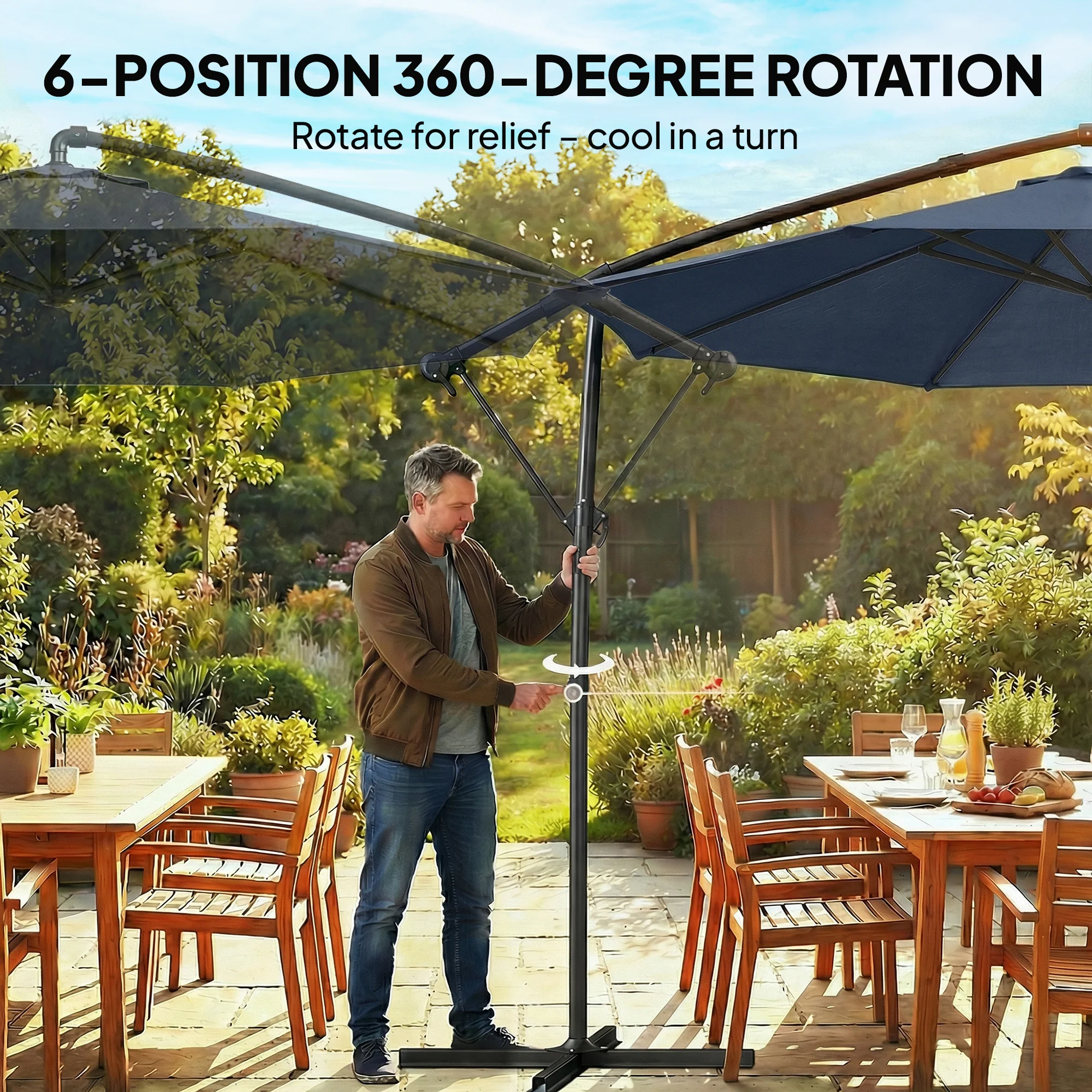 10 ft Offset Patio Umbrella with Cover, Navy Blue - Image 8