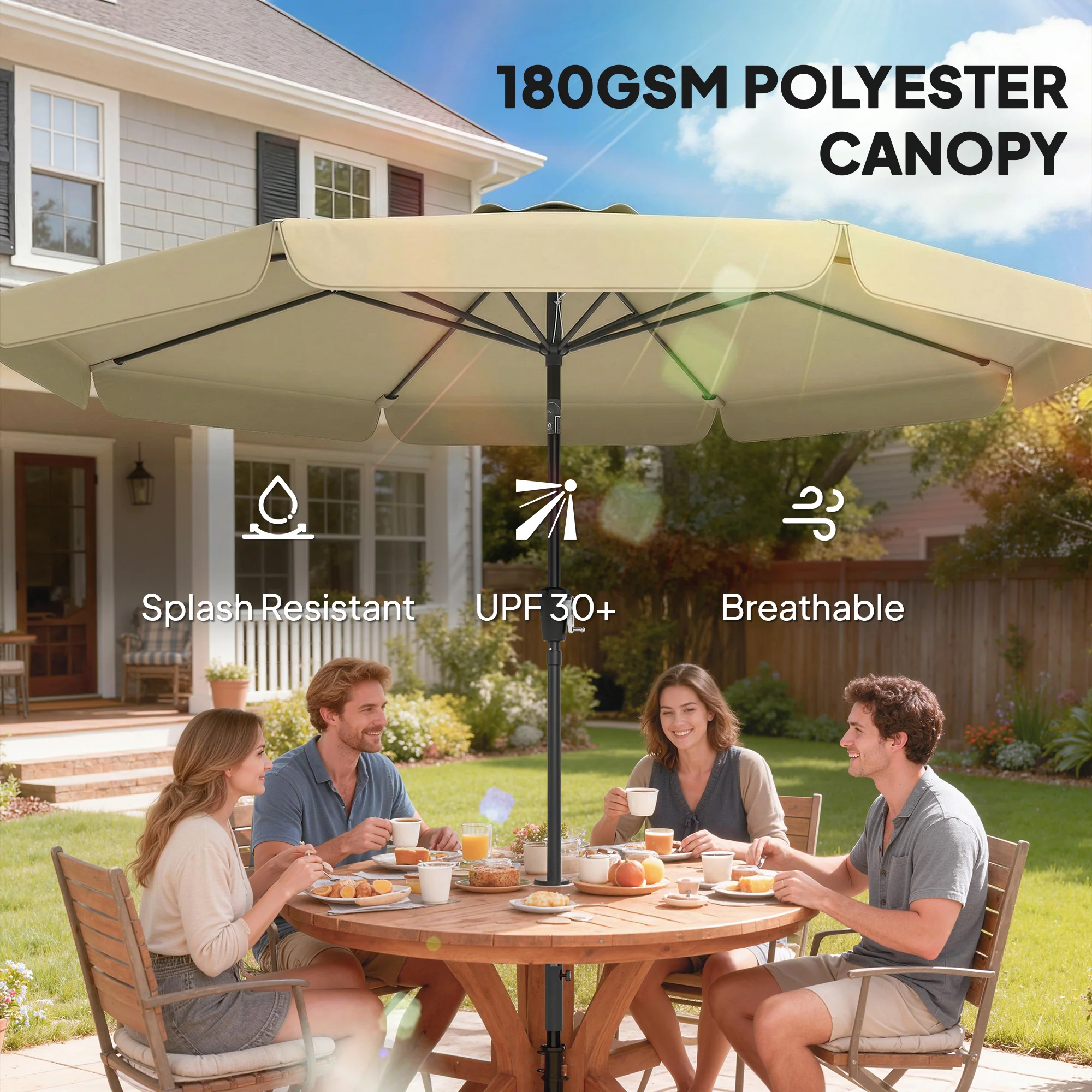 10ft Patio Umbrella with Push Button Tilt and Crank, Khaki - Image 8