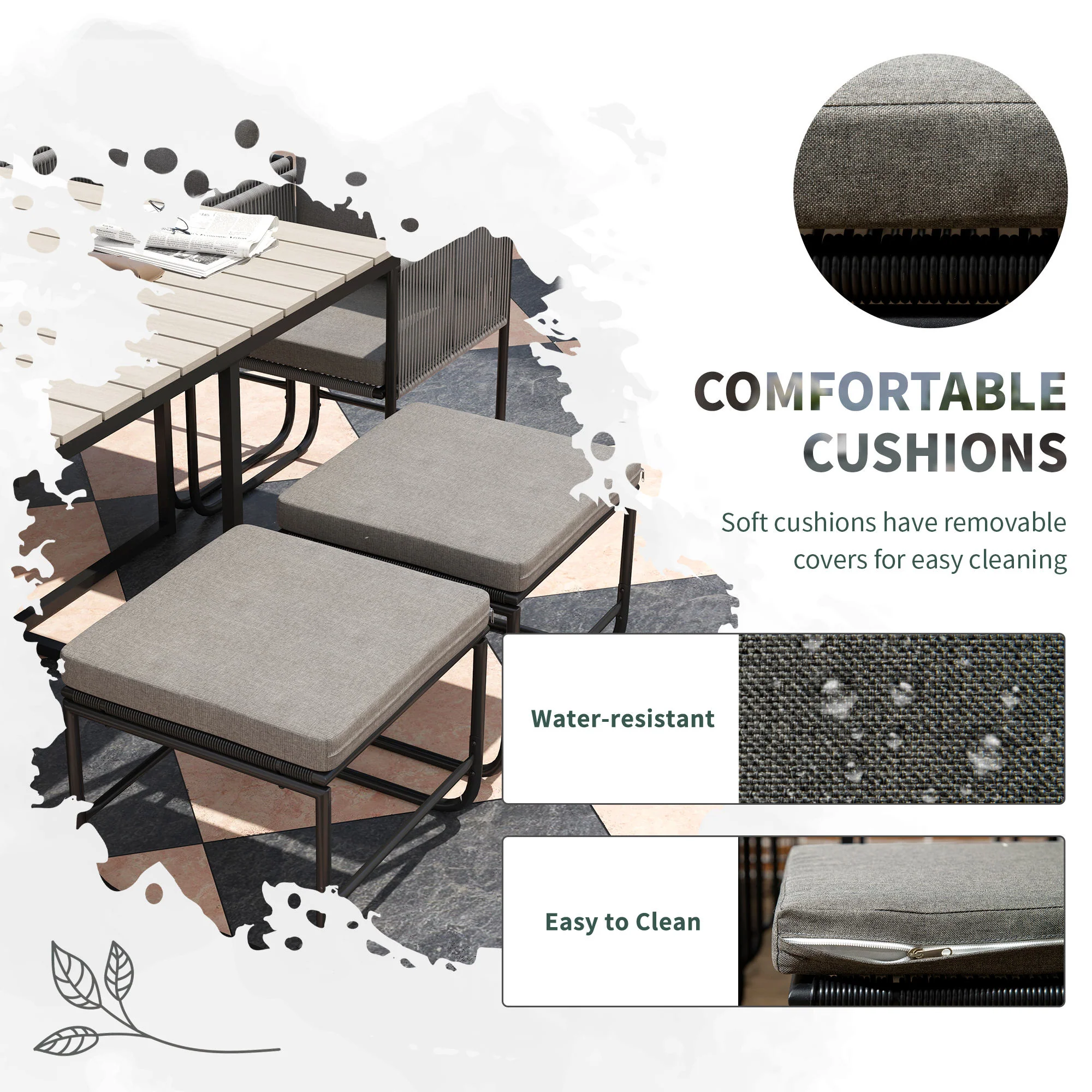 10 Seater Rattan Garden Furniture Set with 6 Armchairs, 4 Stools & Wood Grain Top Table, Grey - Image 7