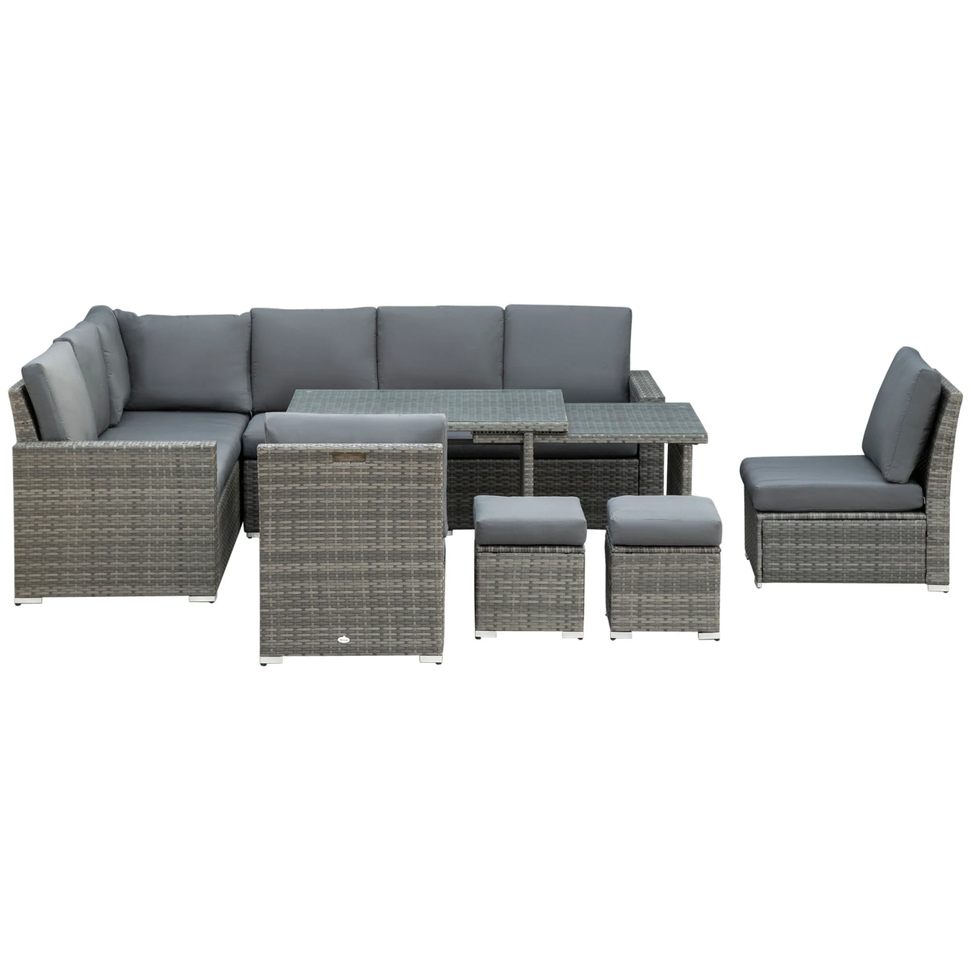 10 Seater Rattan Corner Sofa Set with Expandable Table and Nesting Chairs, Grey - Image 2