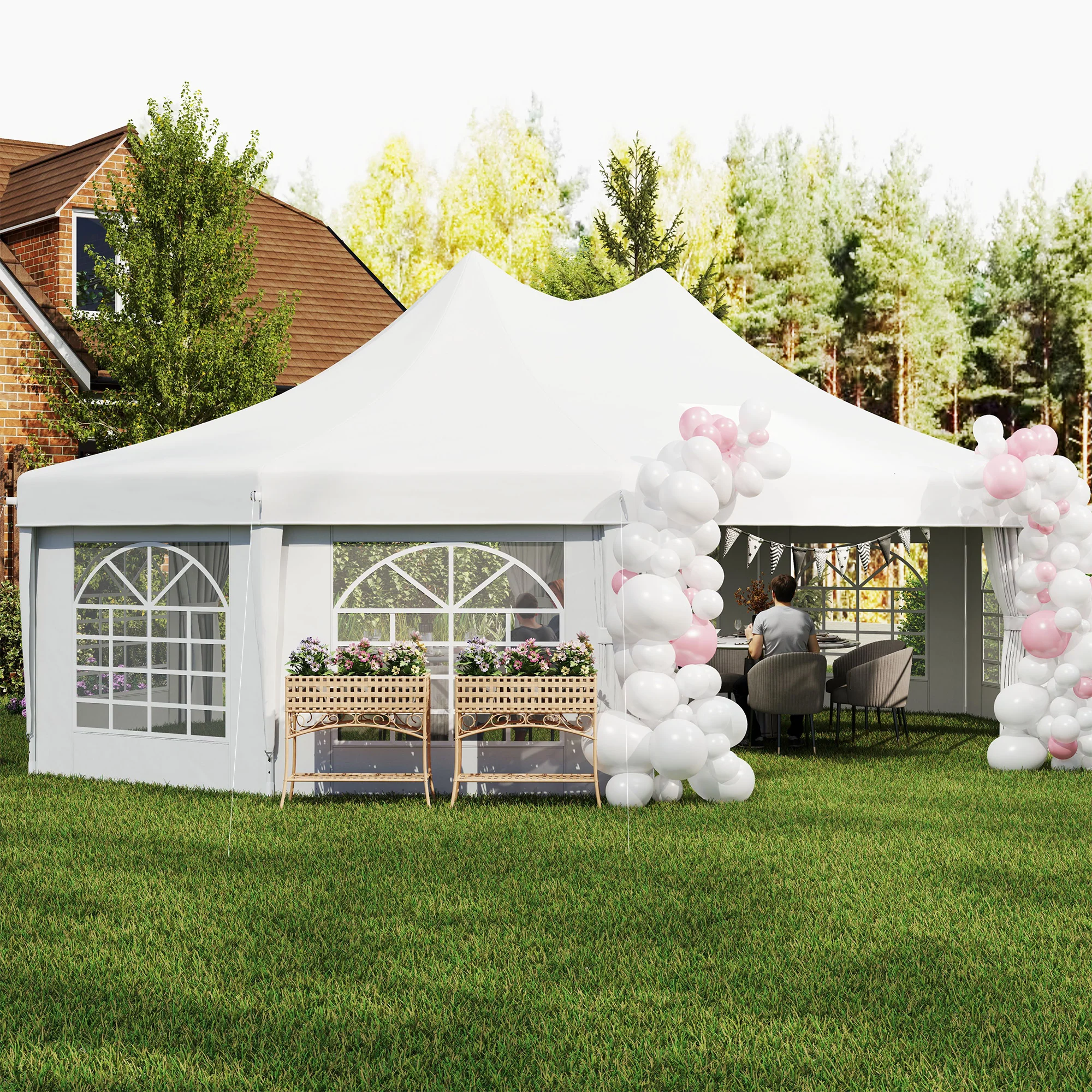 8.9 x 6.5m Decagonal Garden Gazebo Marquee with Sides, White - Image 11