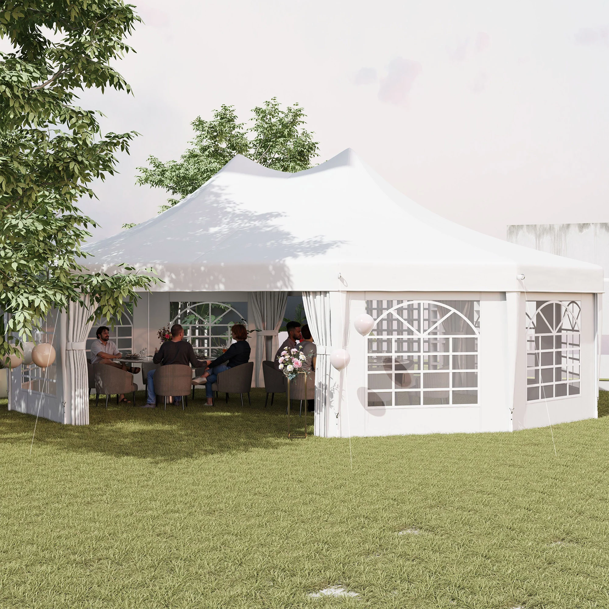 8.9 x 6.5m Decagonal Garden Gazebo Marquee with Sides, White - Image 4