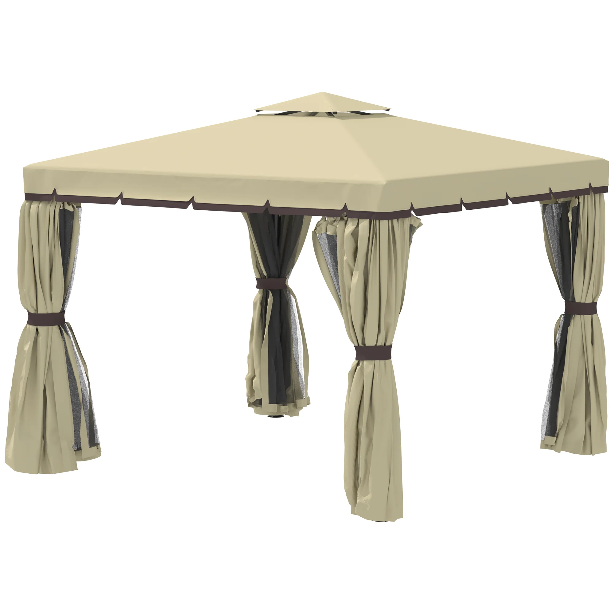 10' x 10' 2-Tier Gazebo with Zippered Mesh Walls & Aluminum Frame, Beige - Image 10