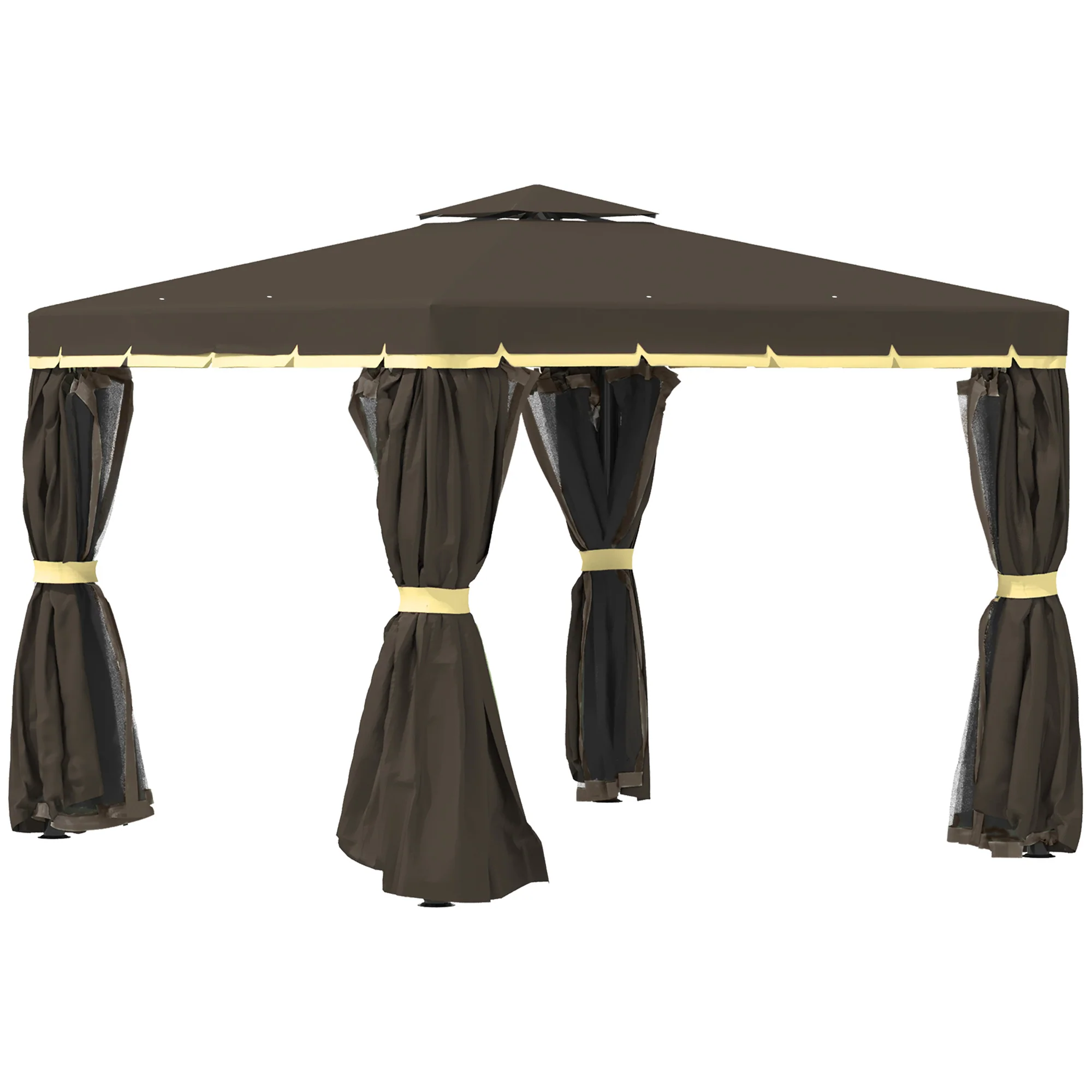 10' x 10' 2-Tier Gazebo with Zippered Mesh Walls & Aluminum Frame, Light Grey - Image 12
