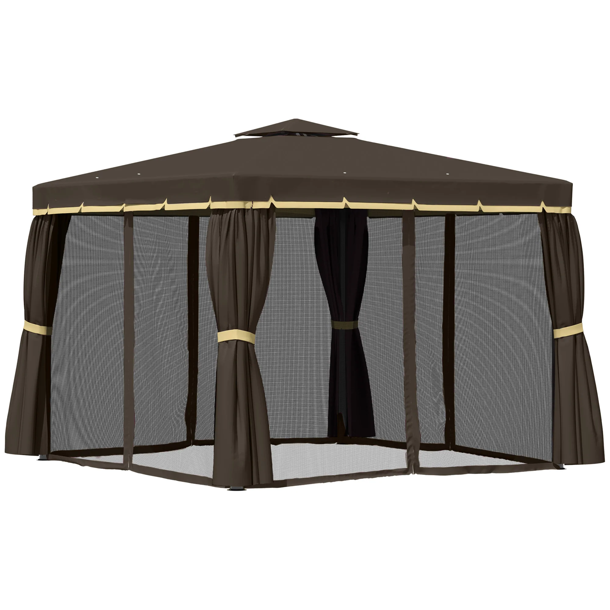 10' x 10' 2-Tier Gazebo with Zippered Mesh Walls & Aluminum Frame, Light Grey - Image 2