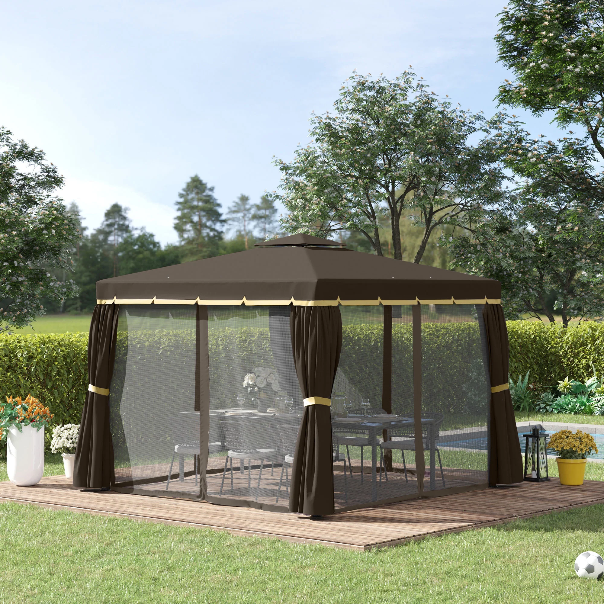 10' x 10' 2-Tier Gazebo with Zippered Mesh Walls & Aluminum Frame, Light Grey - Image 3